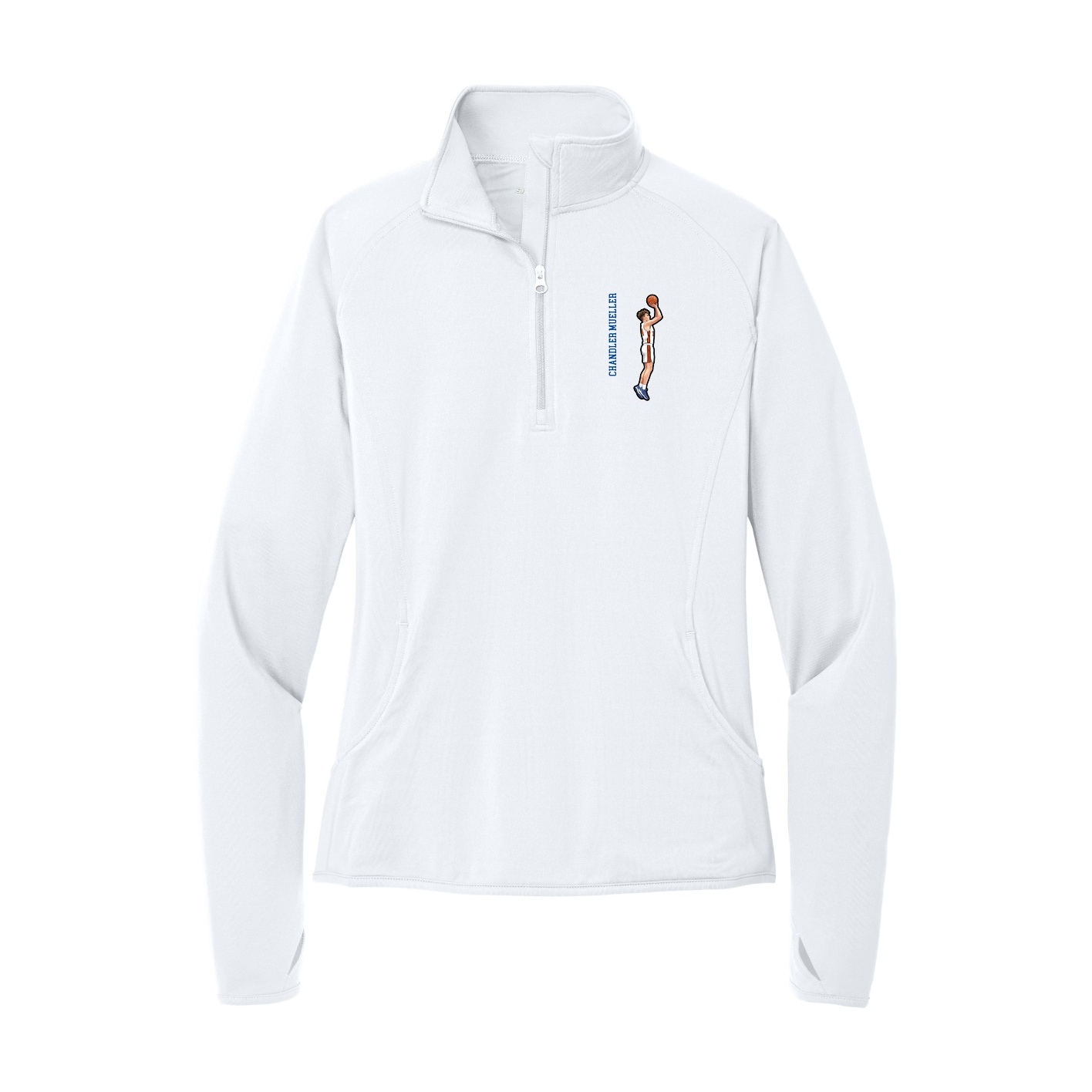 Women's Q-Zip Pullover — Name Vertical in White