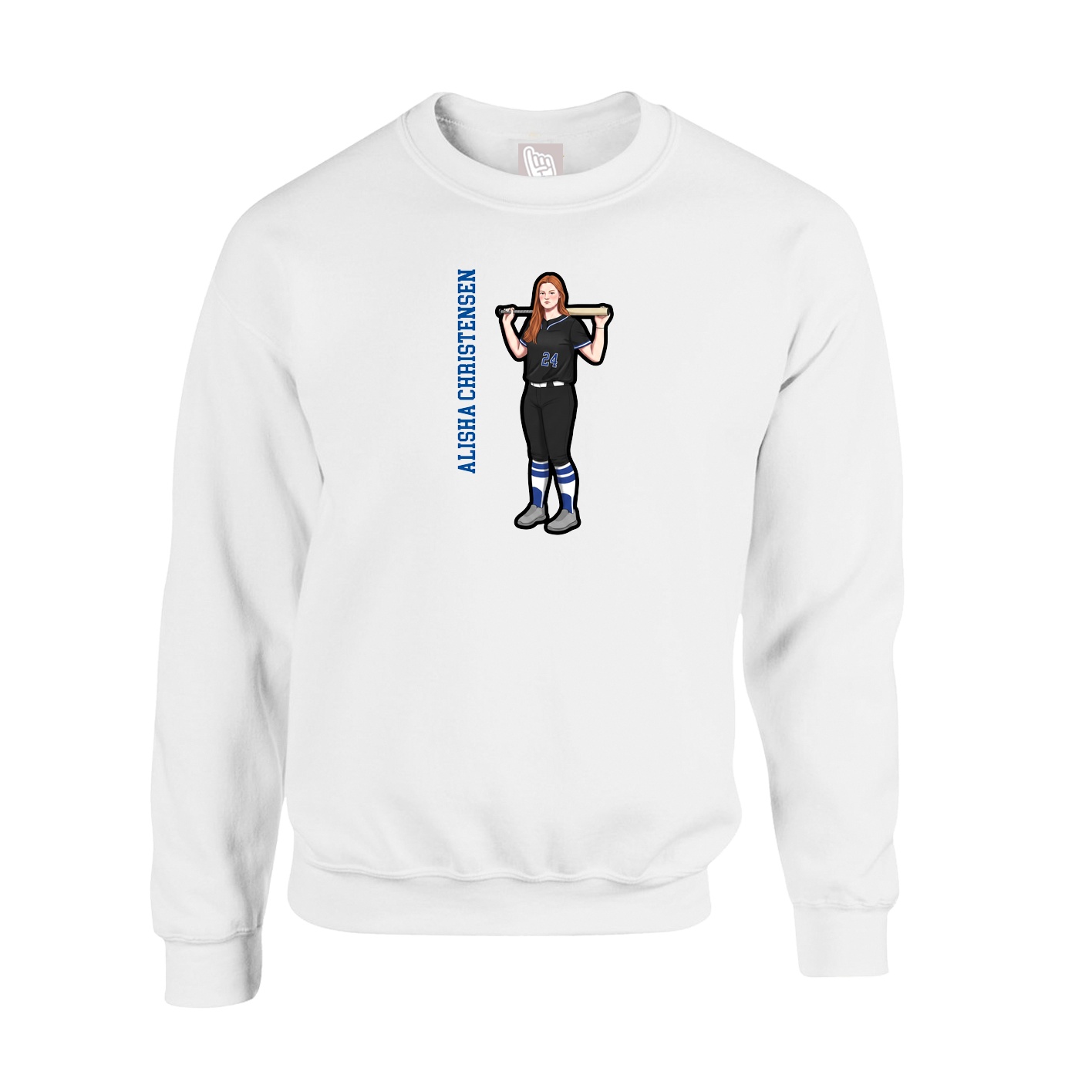 Fleece Crew — Name Vertical in White