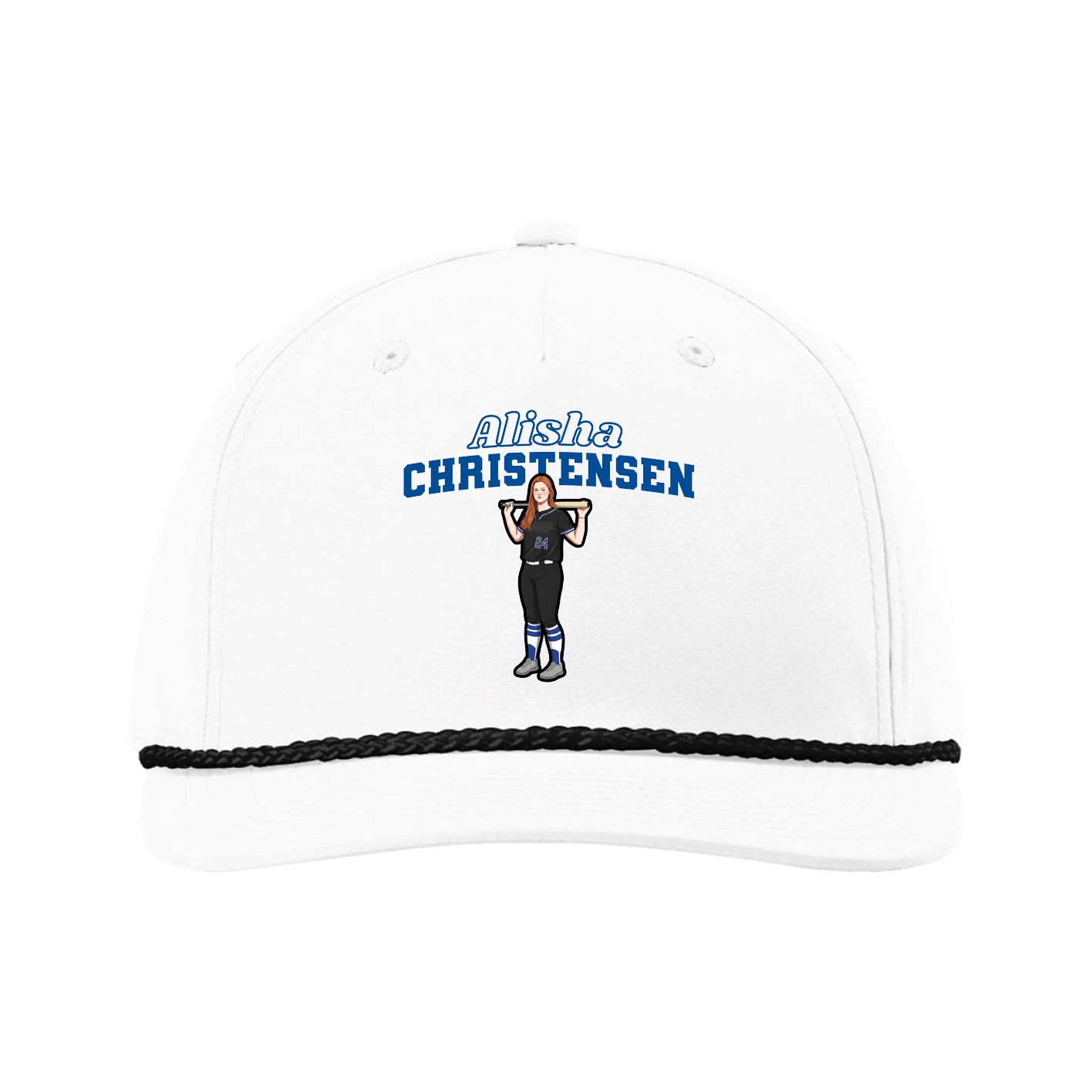 Five-Panel Classic Rope Cap — Name Arch in White