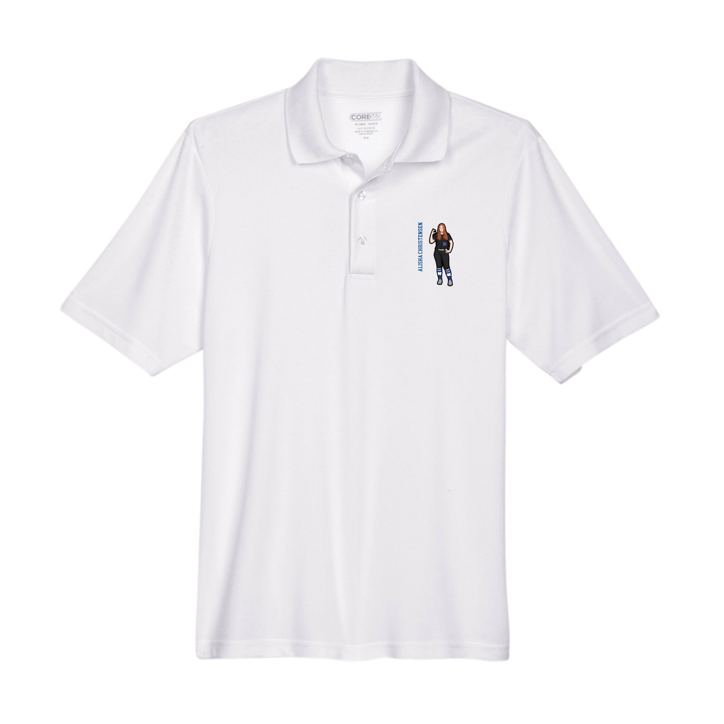 Performance Polo — Name Vertical in White