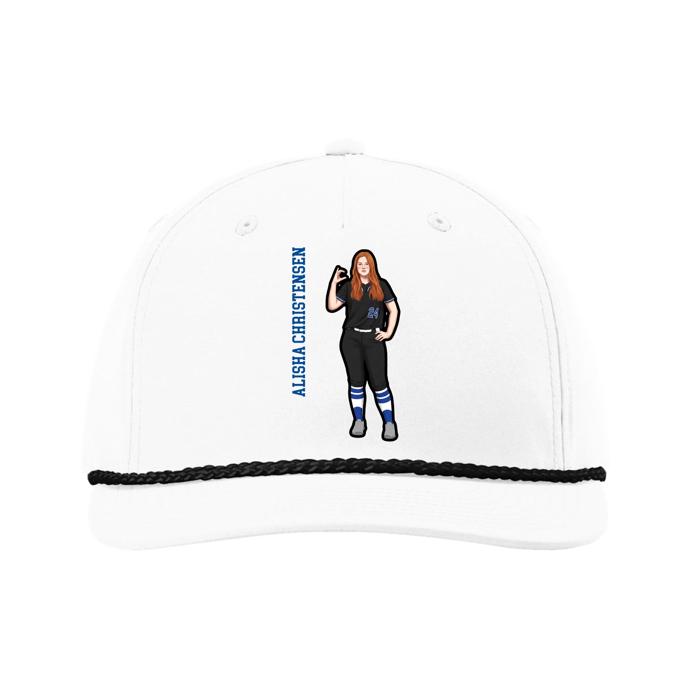 Five-Panel Classic Rope Cap — Name Vertical in White