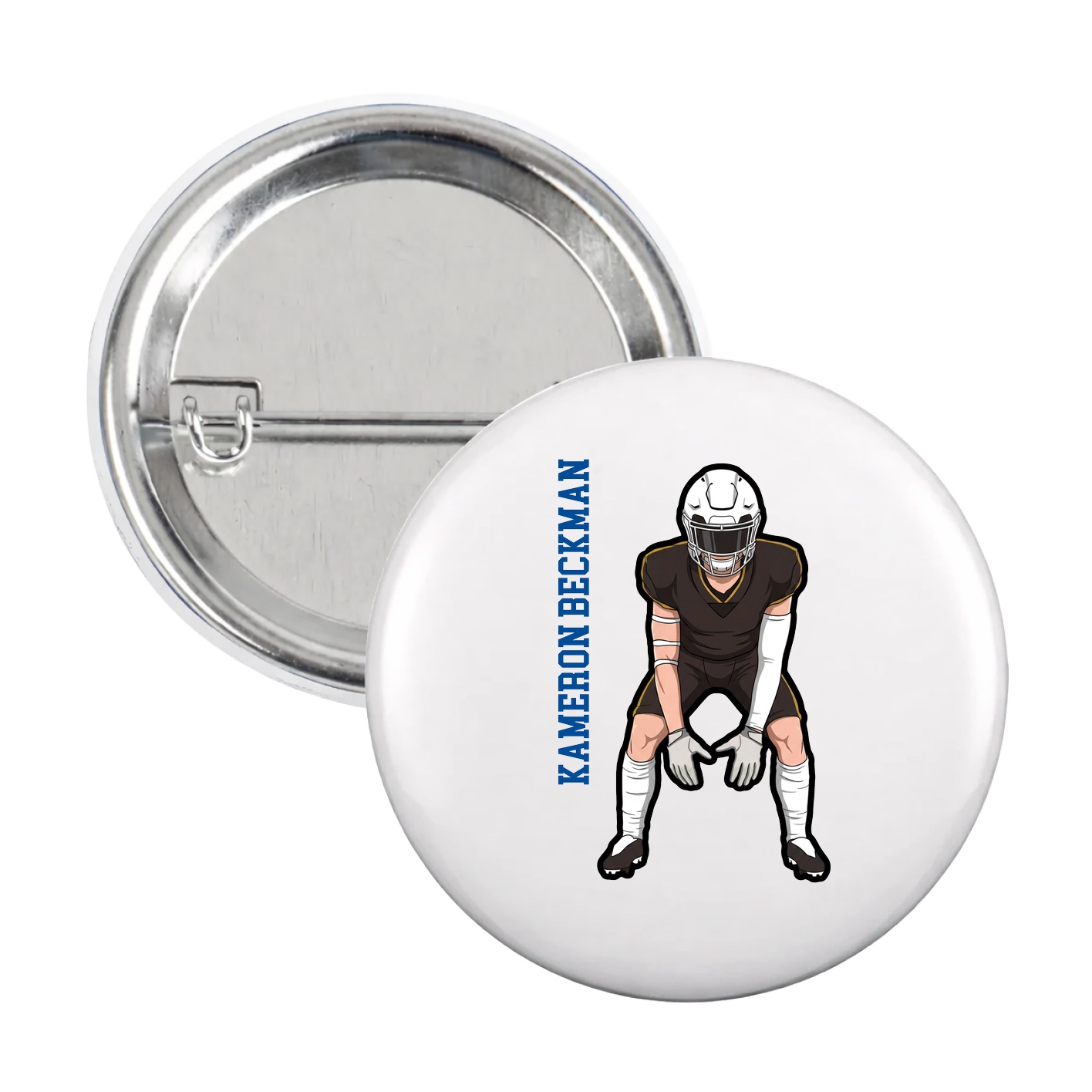 Game Day Button — Name Vertical in White