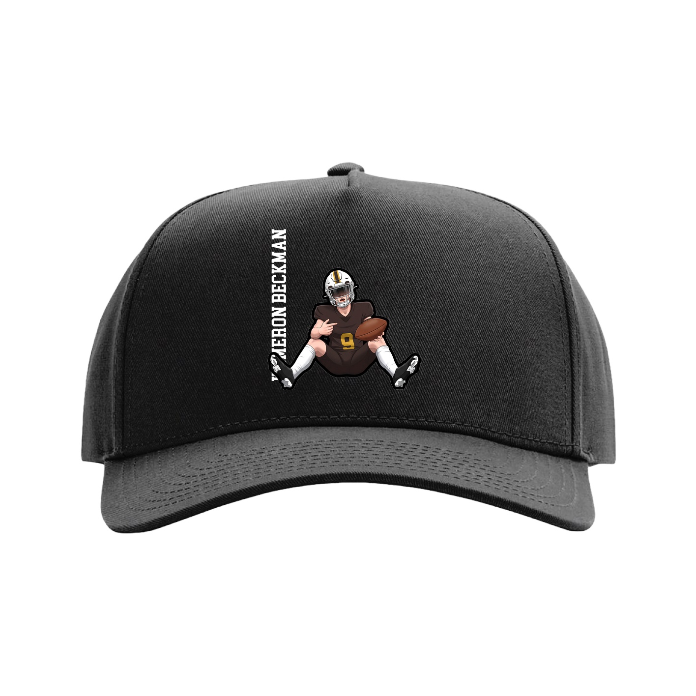 Full Fabric Five-Panel Champ Cap — Name Vertical in Black