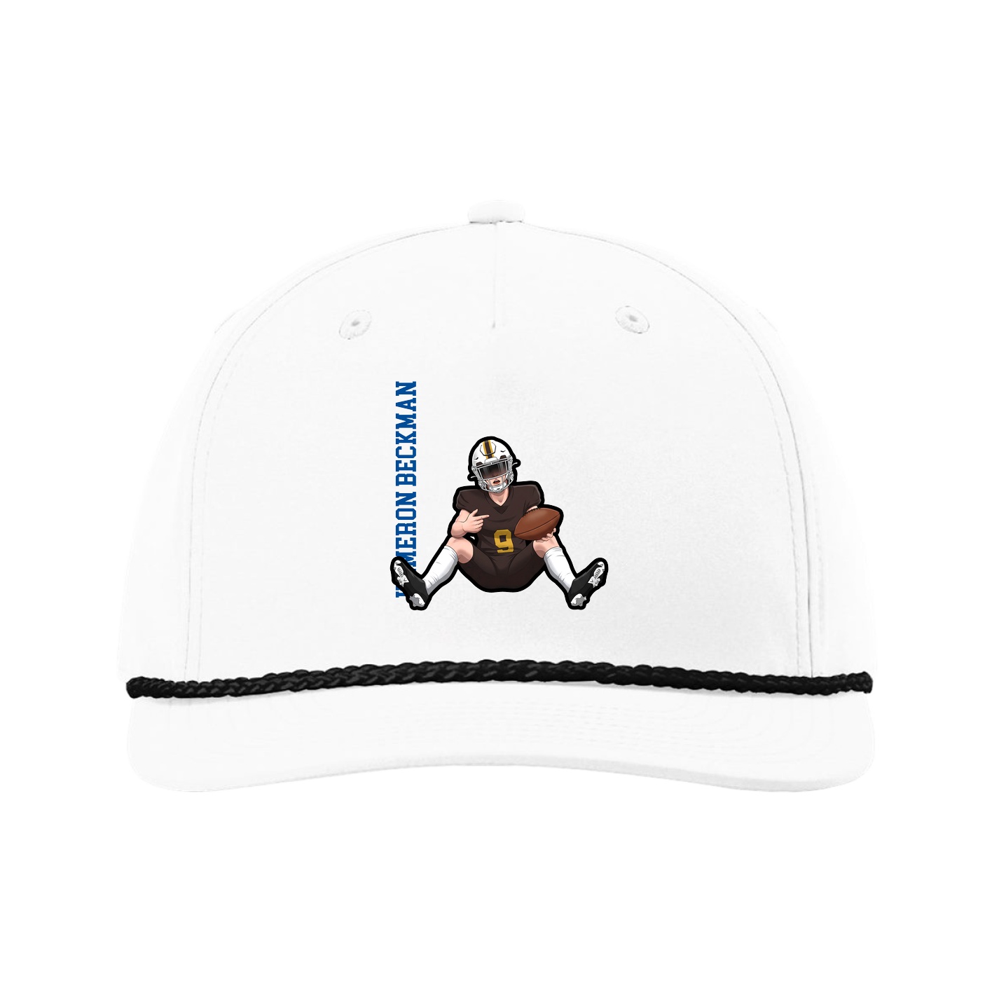 Five-Panel Classic Rope Cap — Name Vertical in White