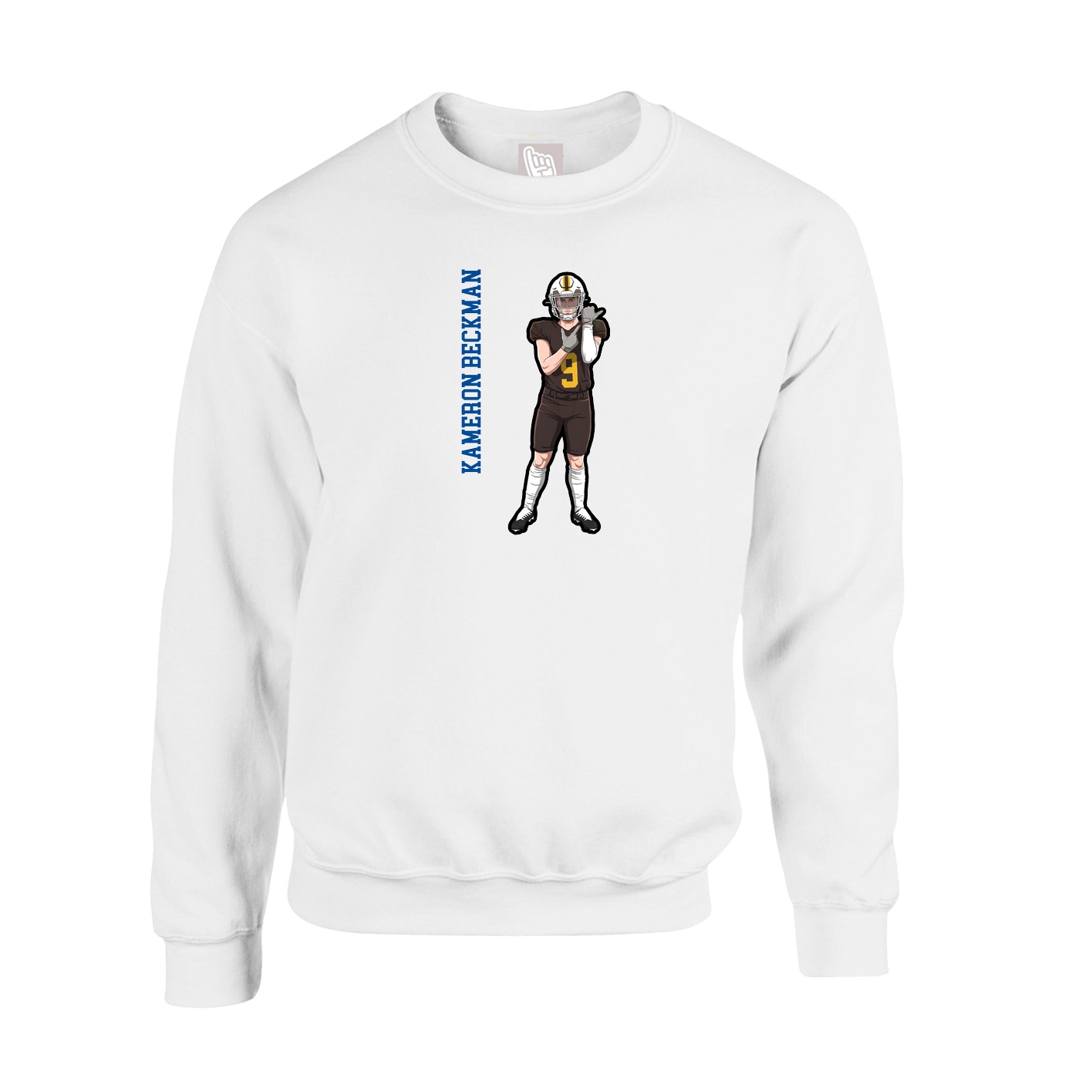 Fleece Crew — Name Vertical in White