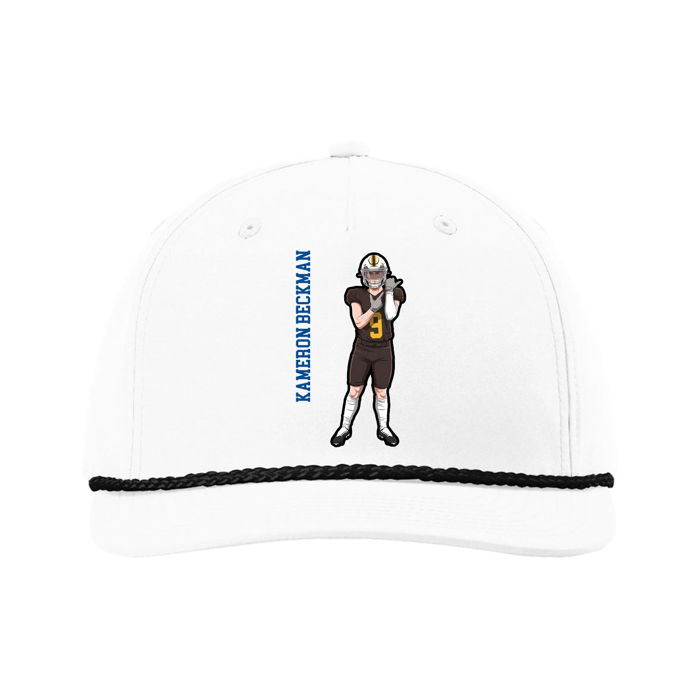 Five-Panel Classic Rope Cap — Name Vertical in White
