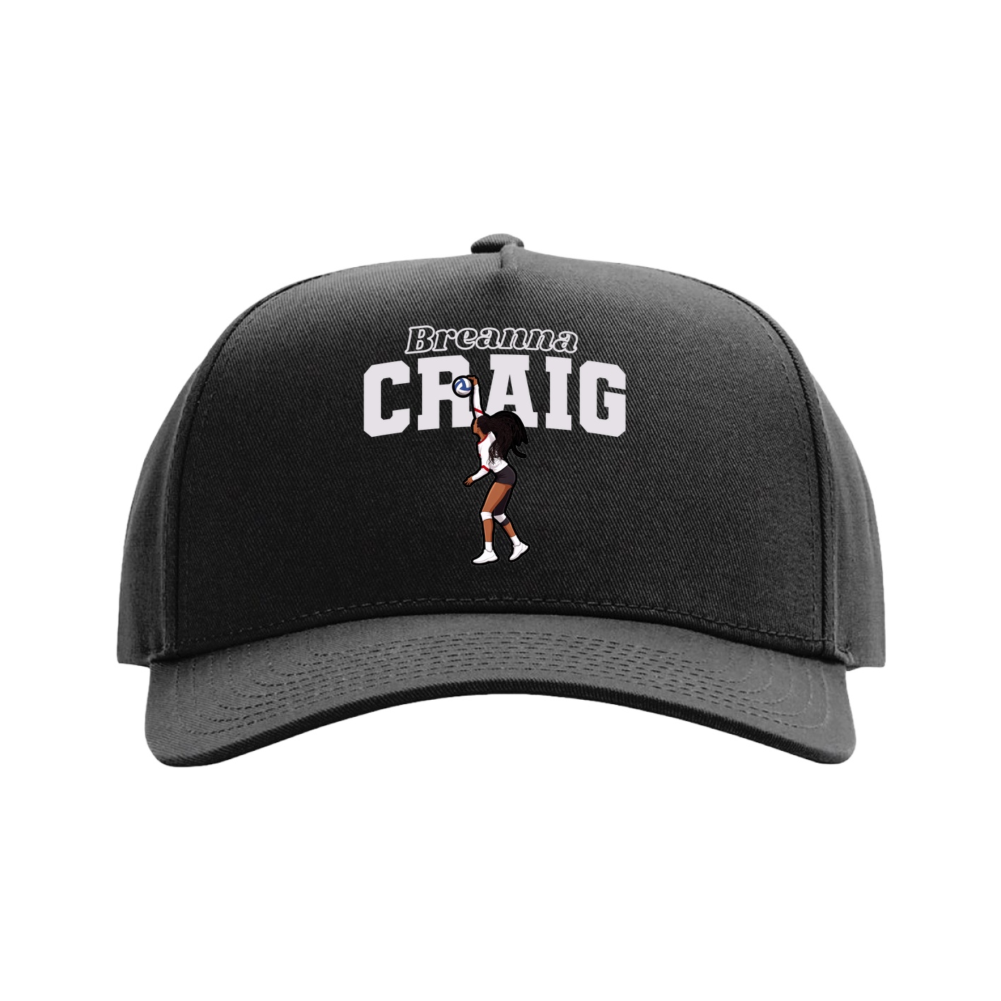 Full Fabric Five-Panel Champ Cap — Name Arch in Black