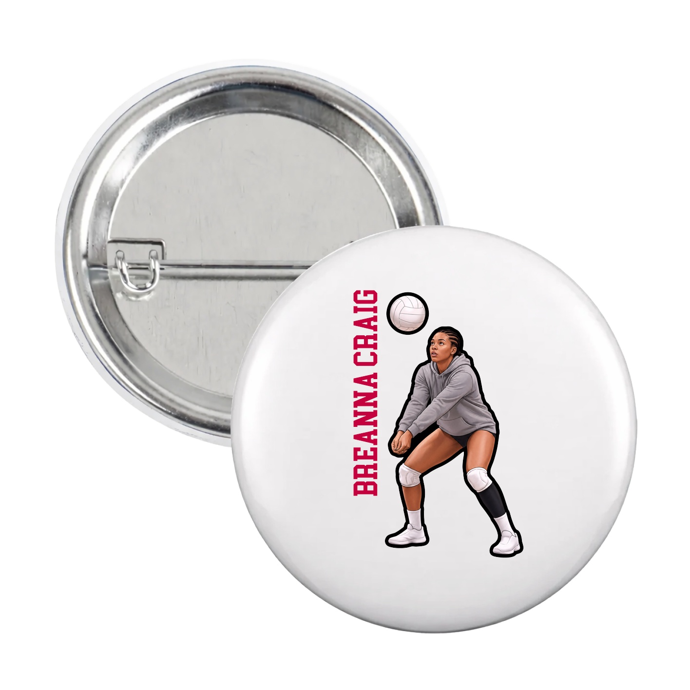 Game Day Button — Name Vertical in White