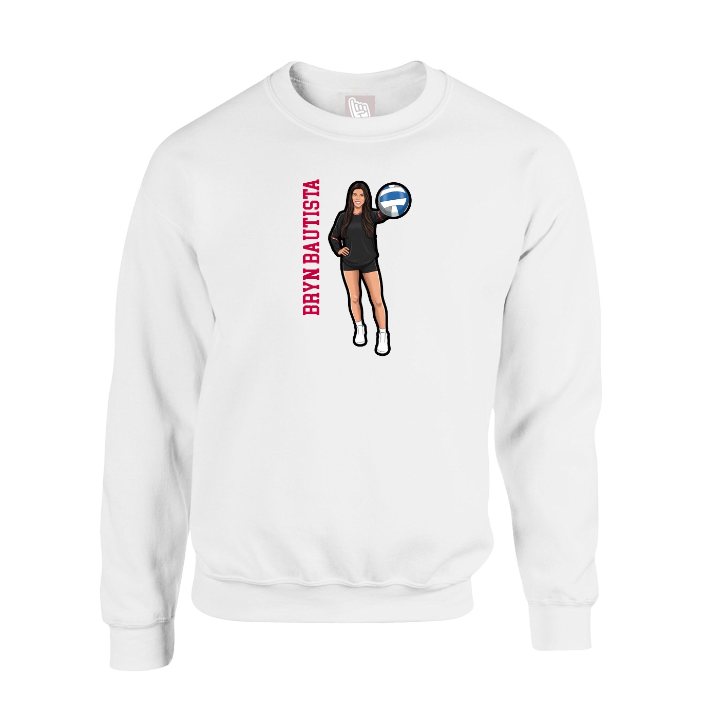 Fleece Crew — Name Vertical in White