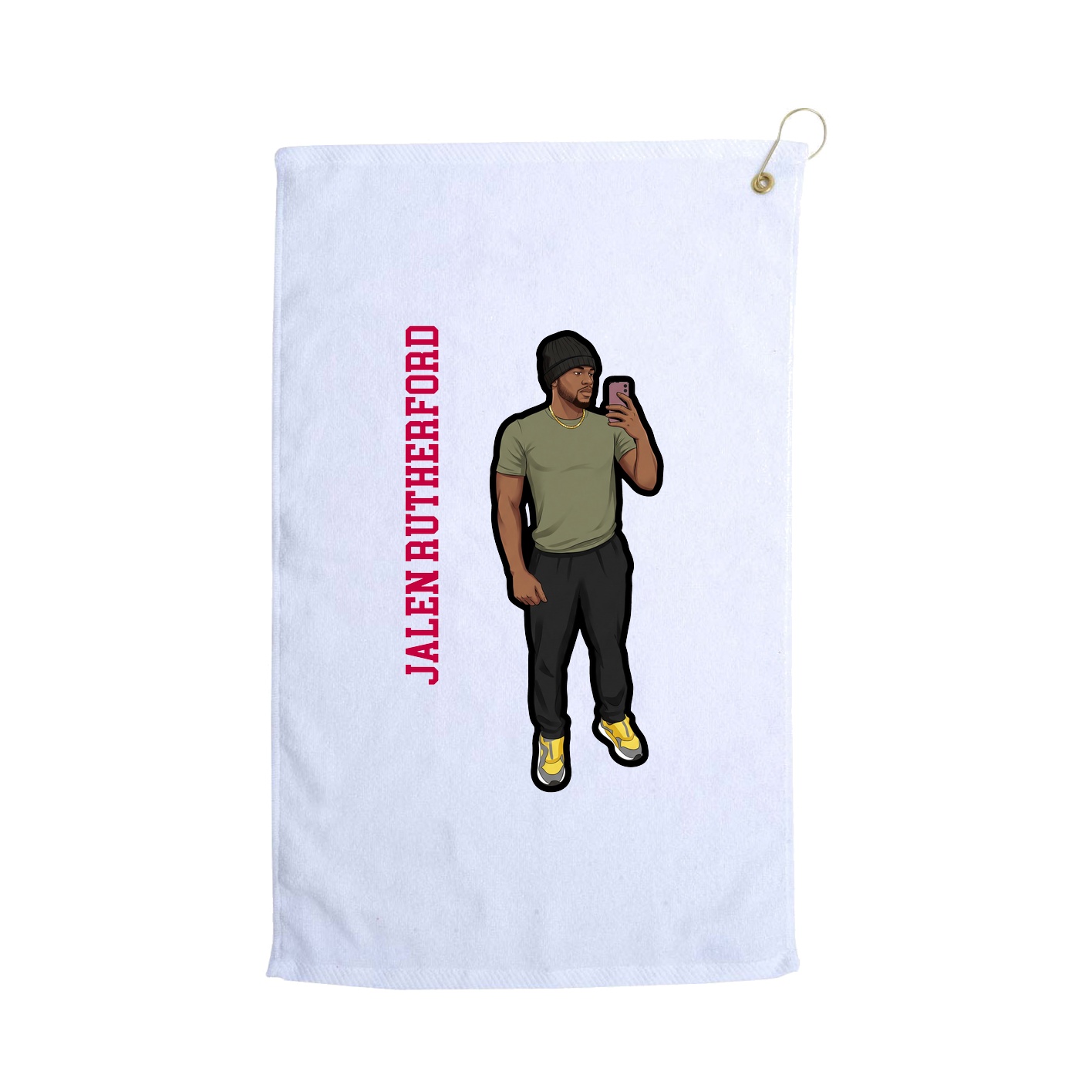 Golf Towel — Name Vertical in White