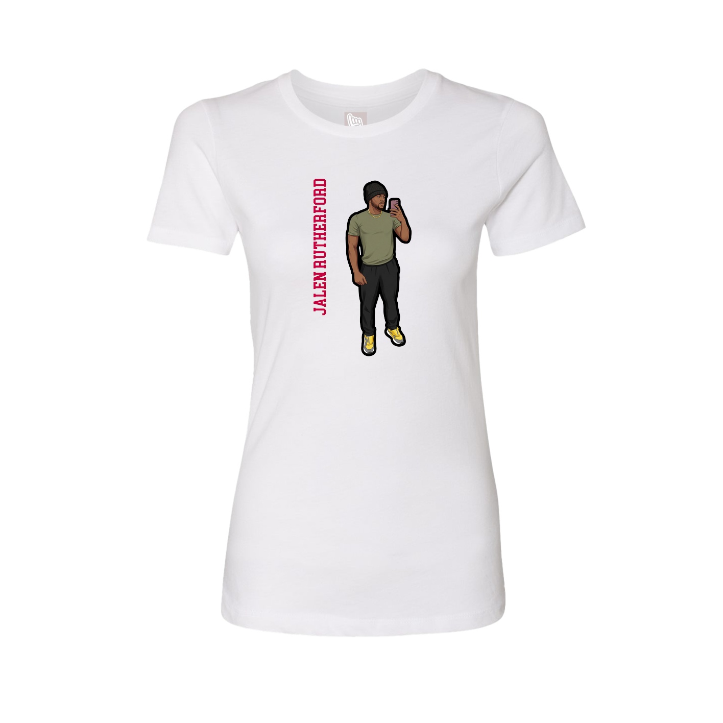 Fitted Women's Tee — Name Vertical in White