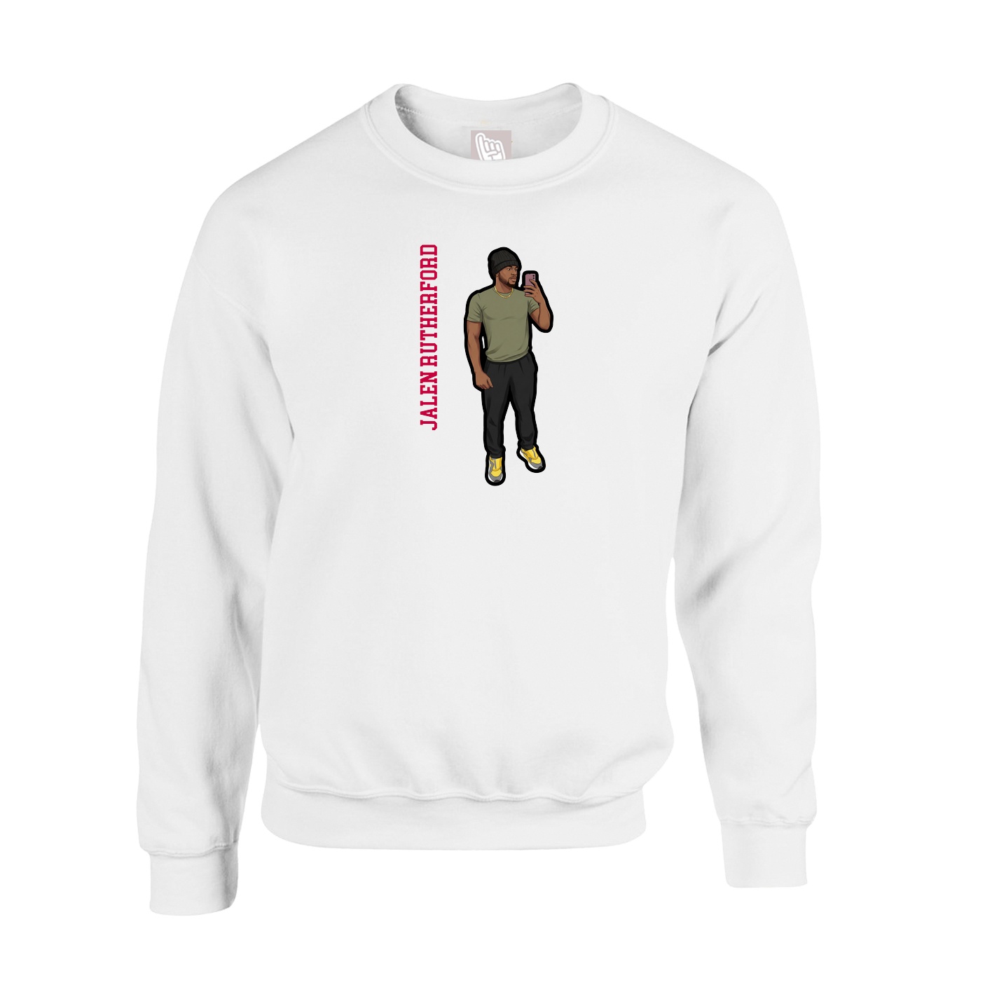 Fleece Crew — Name Vertical in White