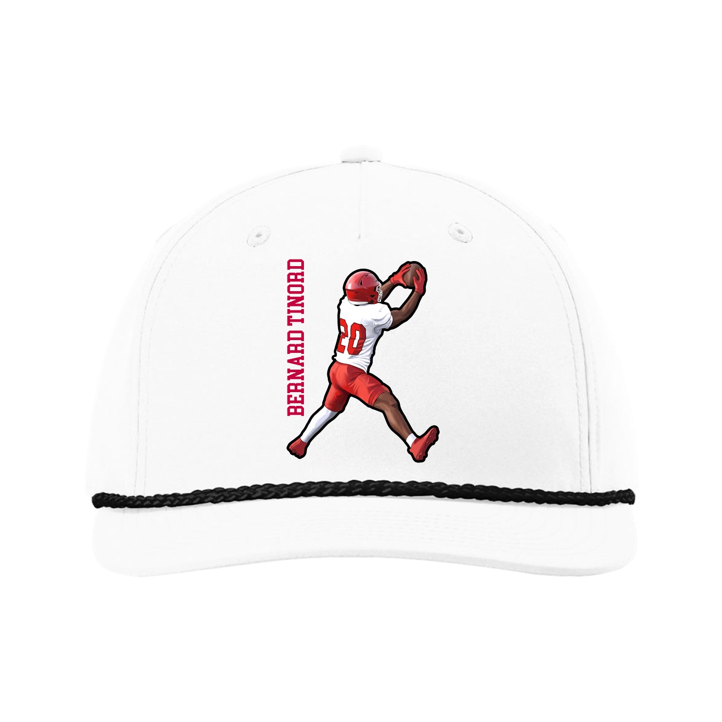 Five-Panel Classic Rope Cap — Name Vertical in White