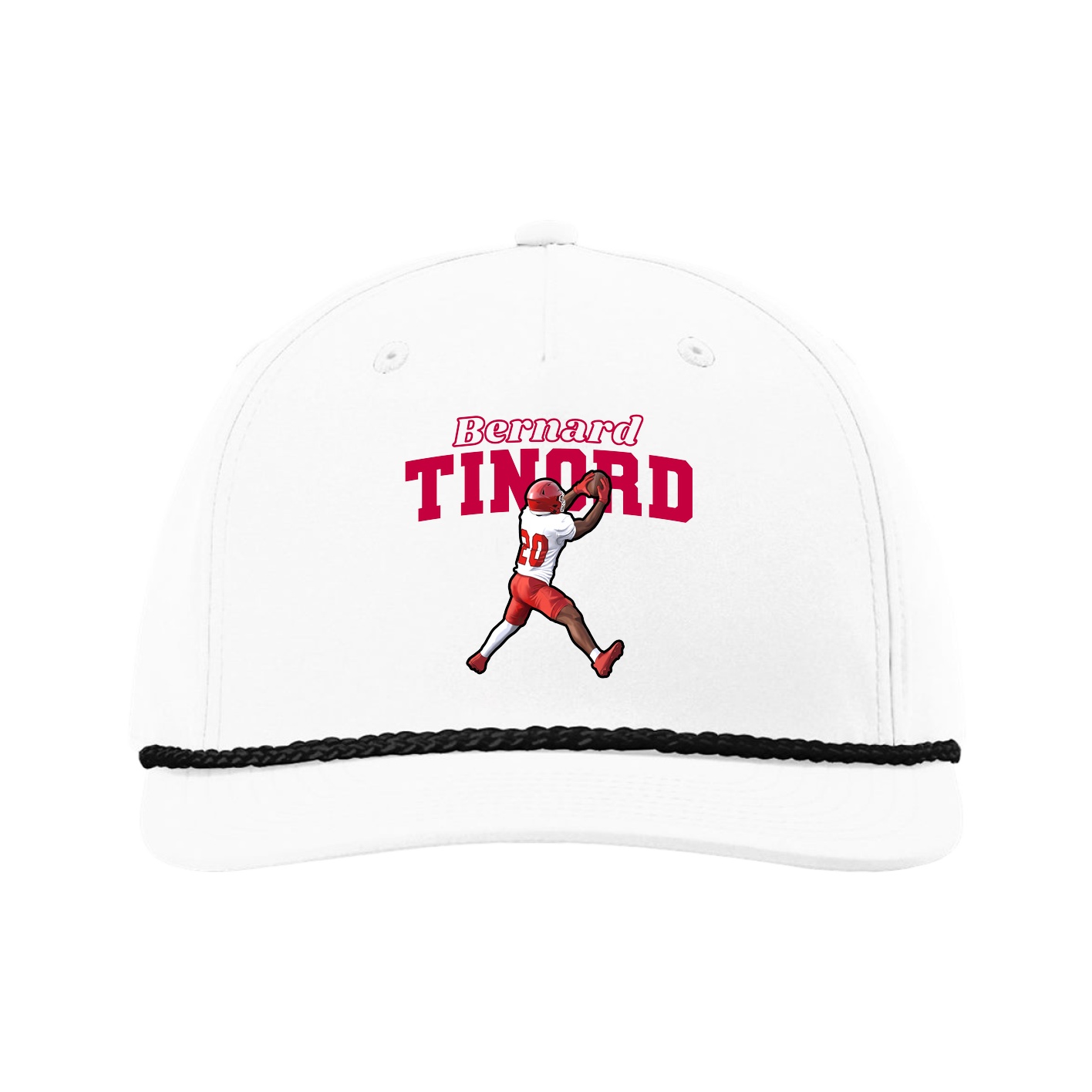 Five-Panel Classic Rope Cap — Name Arch in White