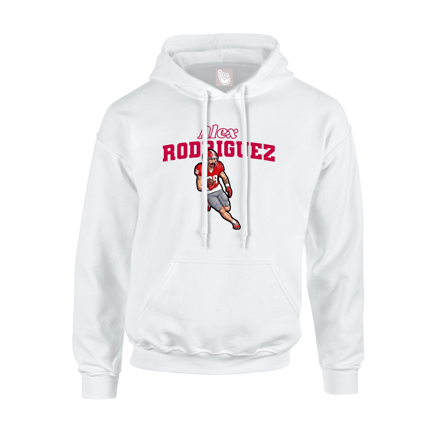 Youth Hoodie — Name Arch in White