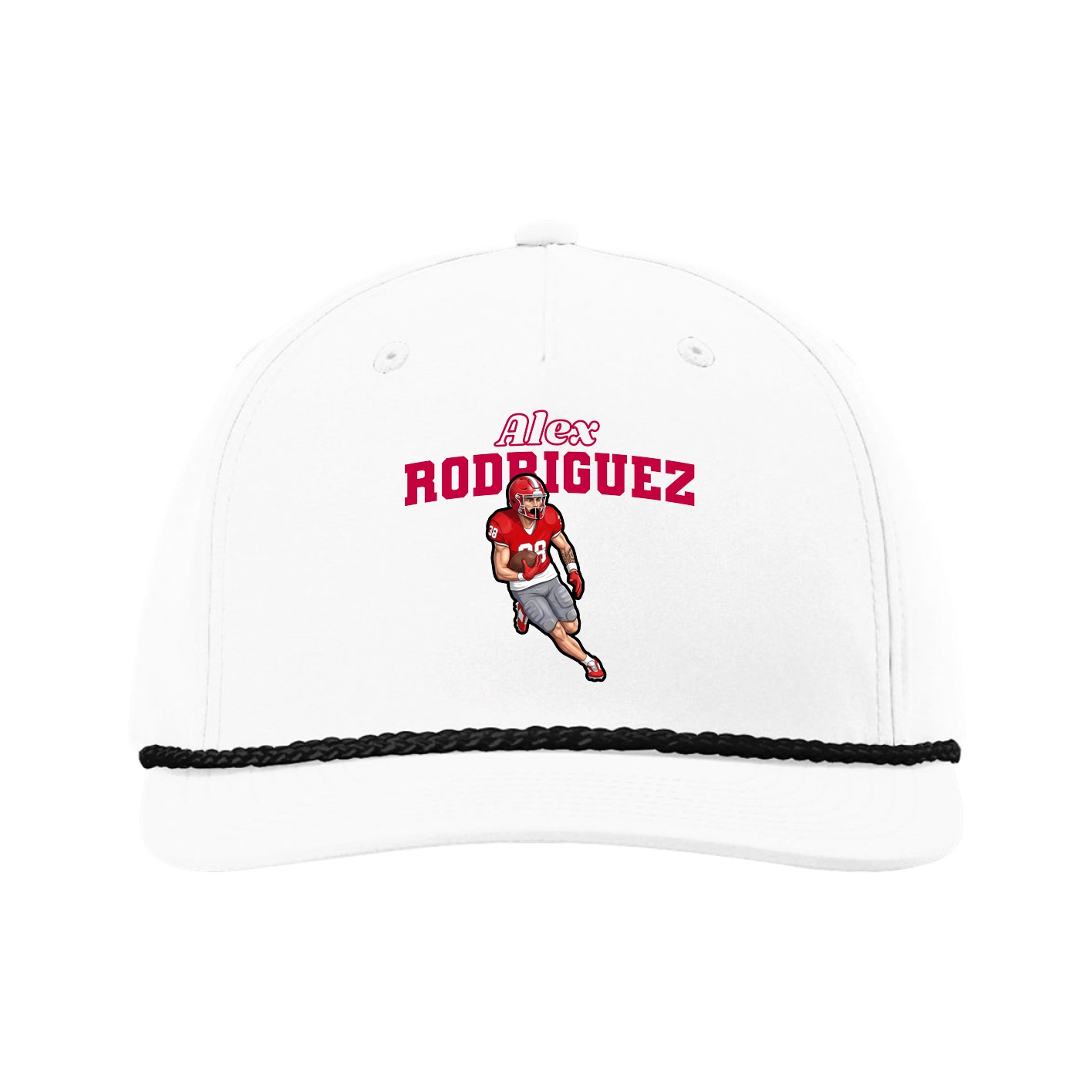 Five-Panel Classic Rope Cap — Name Arch in White
