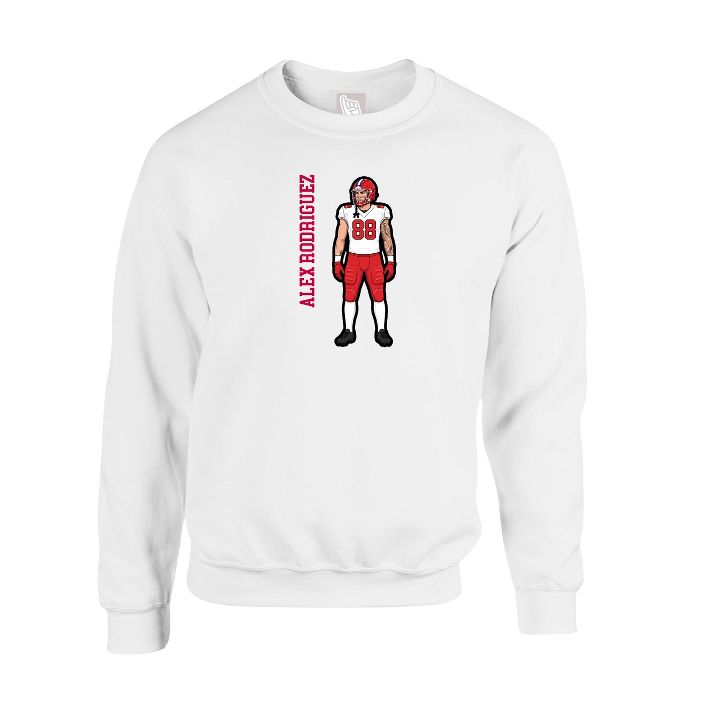 Fleece Crew — Name Vertical in White