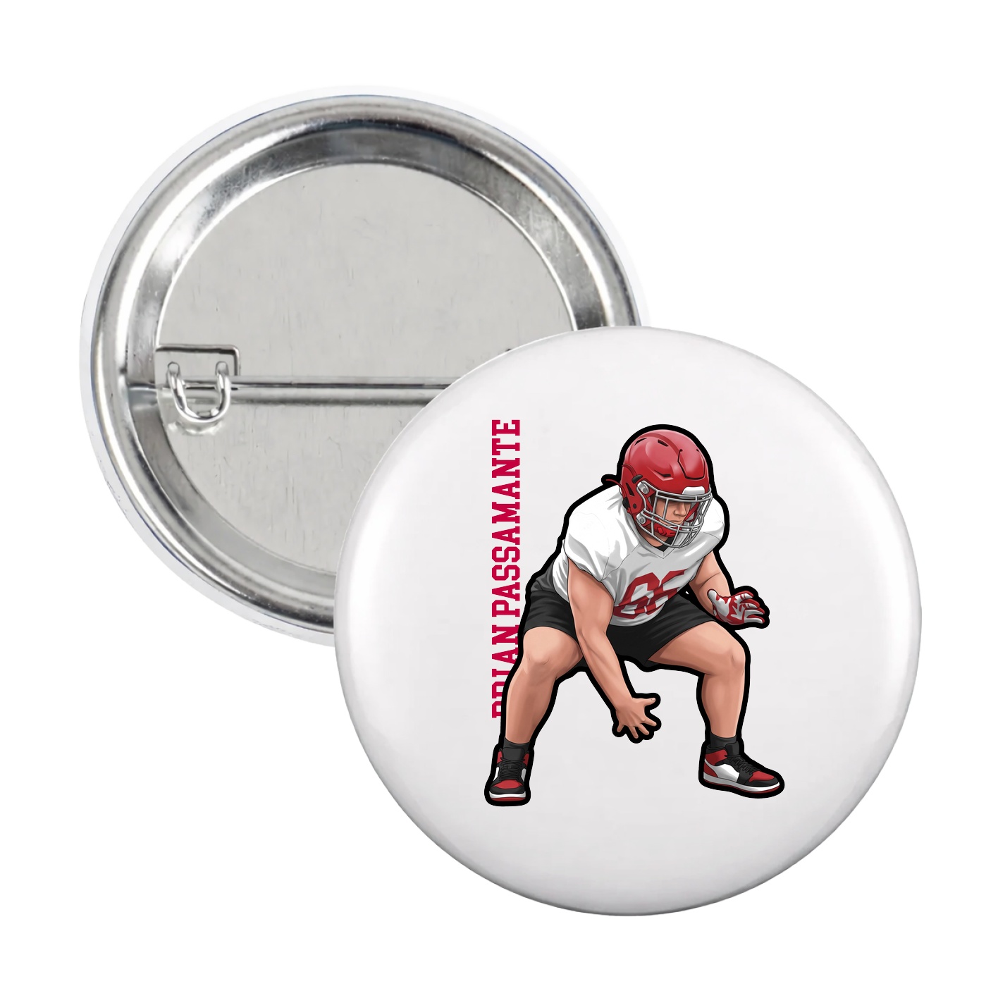 Game Day Button — Name Vertical in White