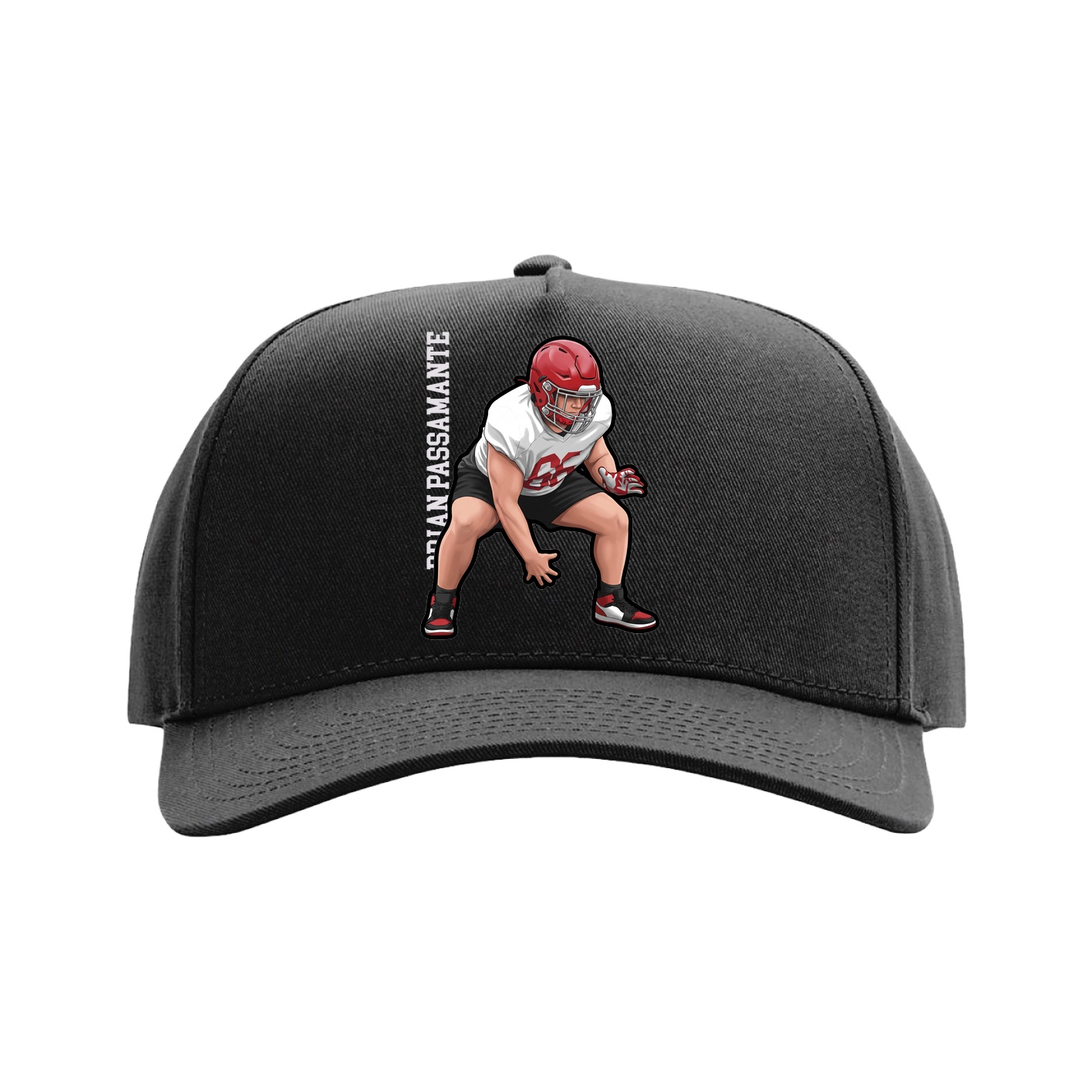 Full Fabric Five-Panel Champ Cap — Name Vertical in Black
