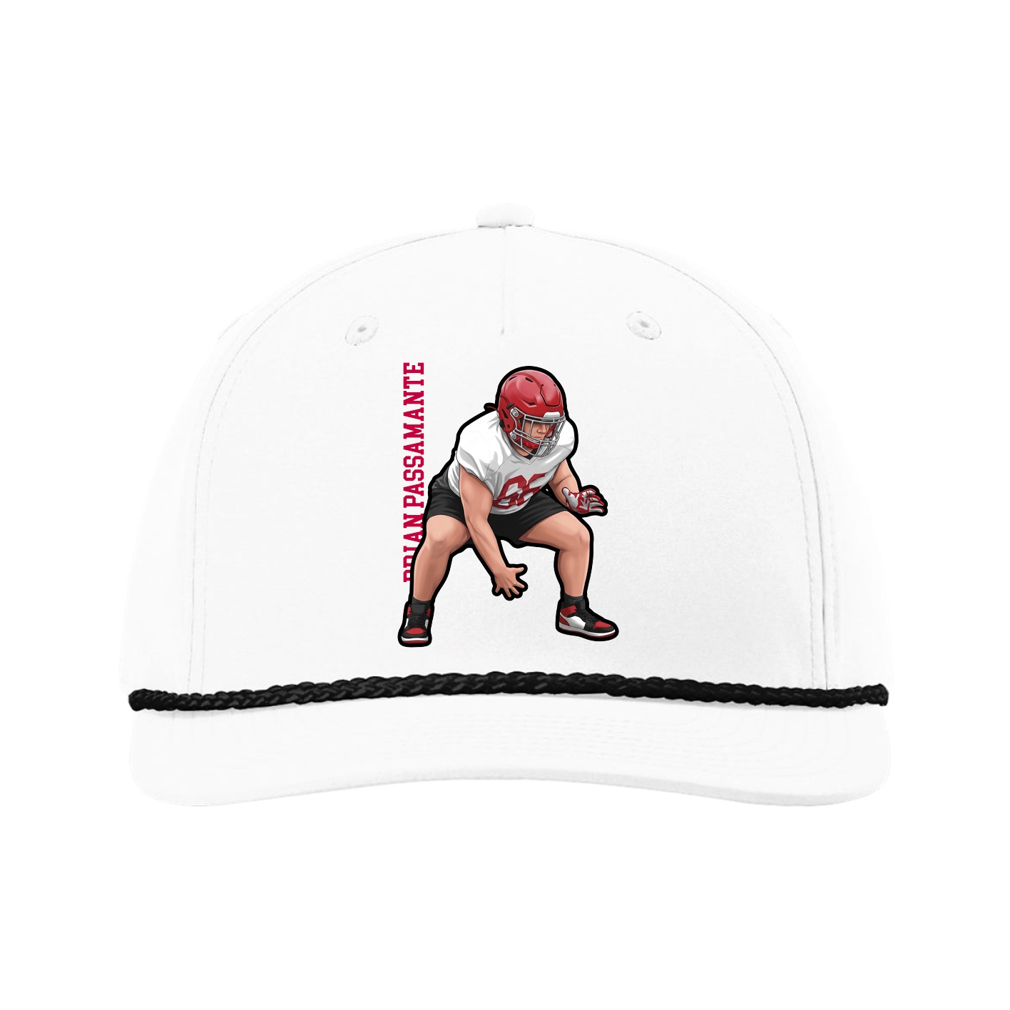 Five-Panel Classic Rope Cap — Name Vertical in White