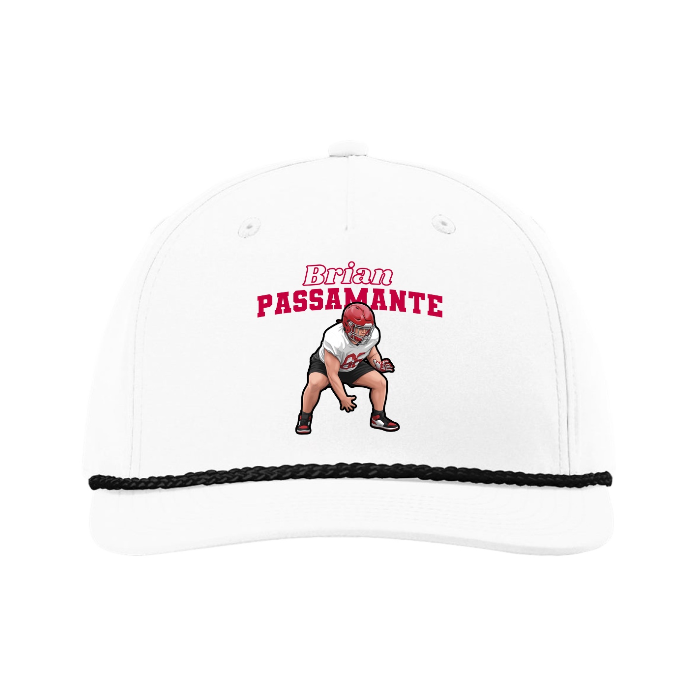 Five-Panel Classic Rope Cap — Name Arch in White