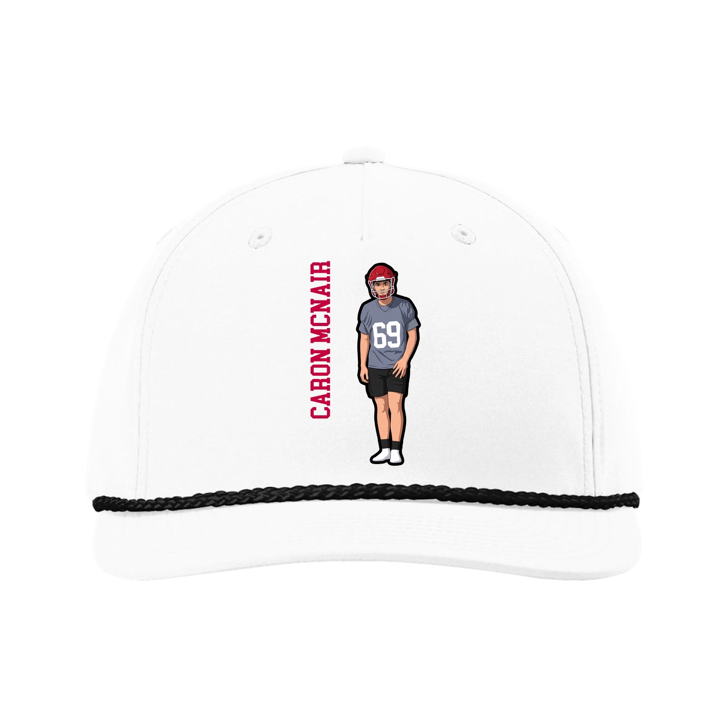 Five-Panel Classic Rope Cap — Name Vertical in White