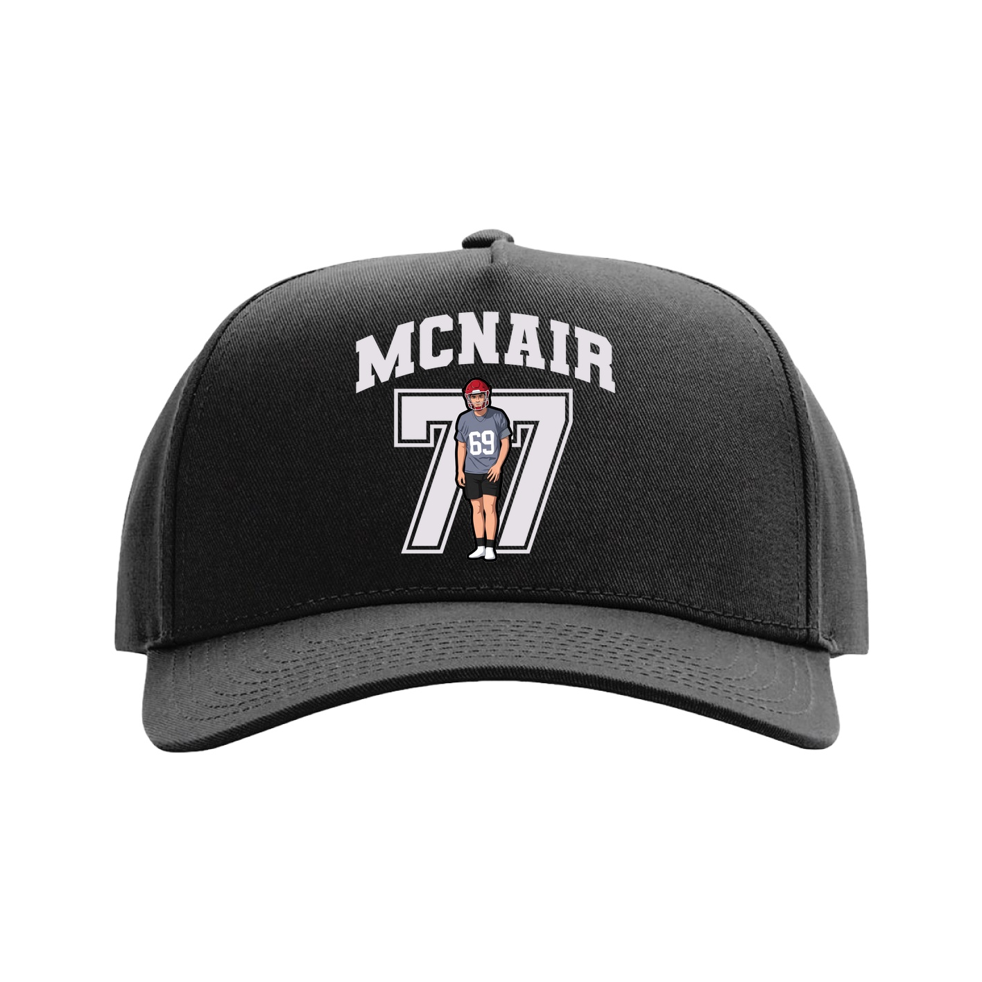 Full Fabric Five-Panel Champ Cap — Number in Black