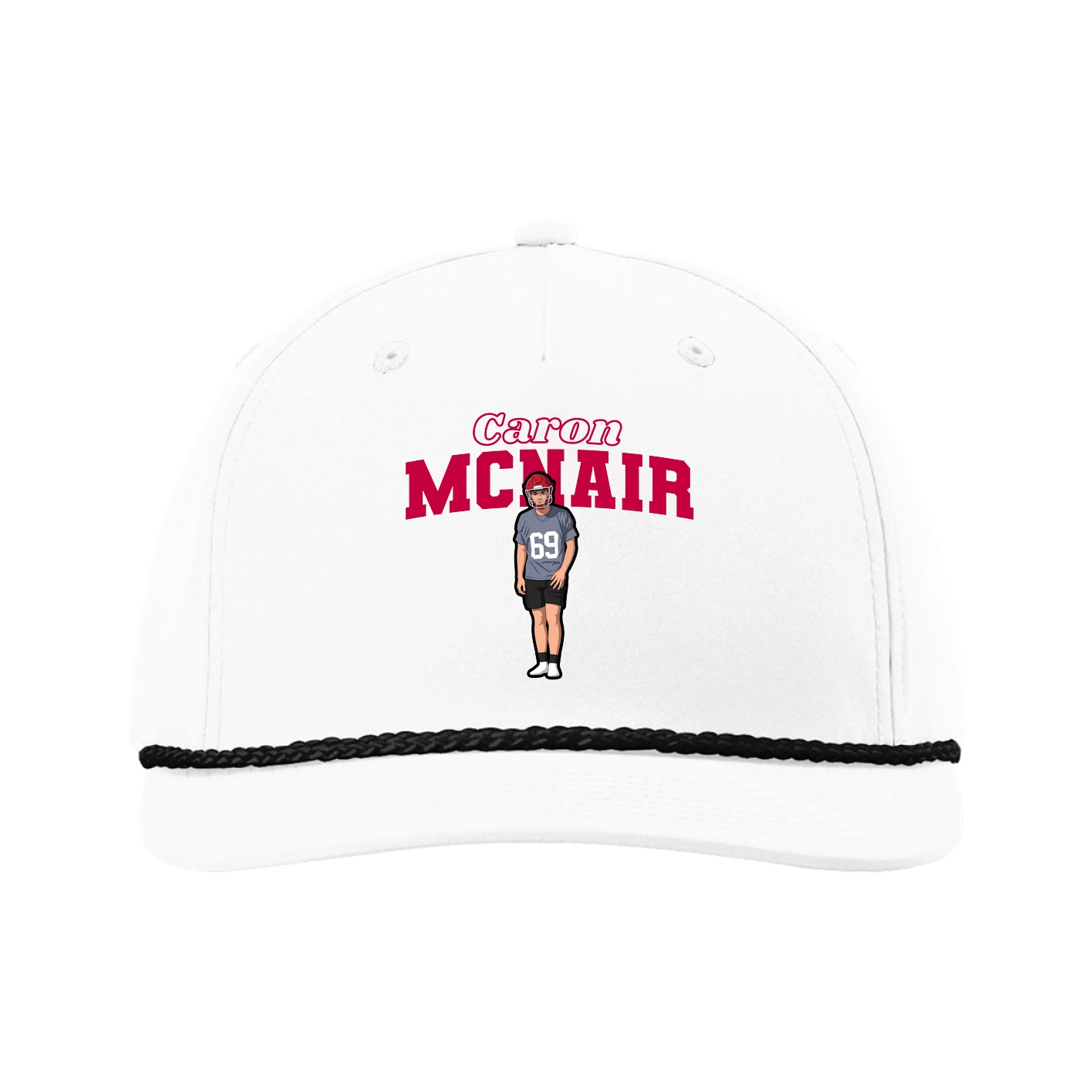 Five-Panel Classic Rope Cap — Name Arch in White