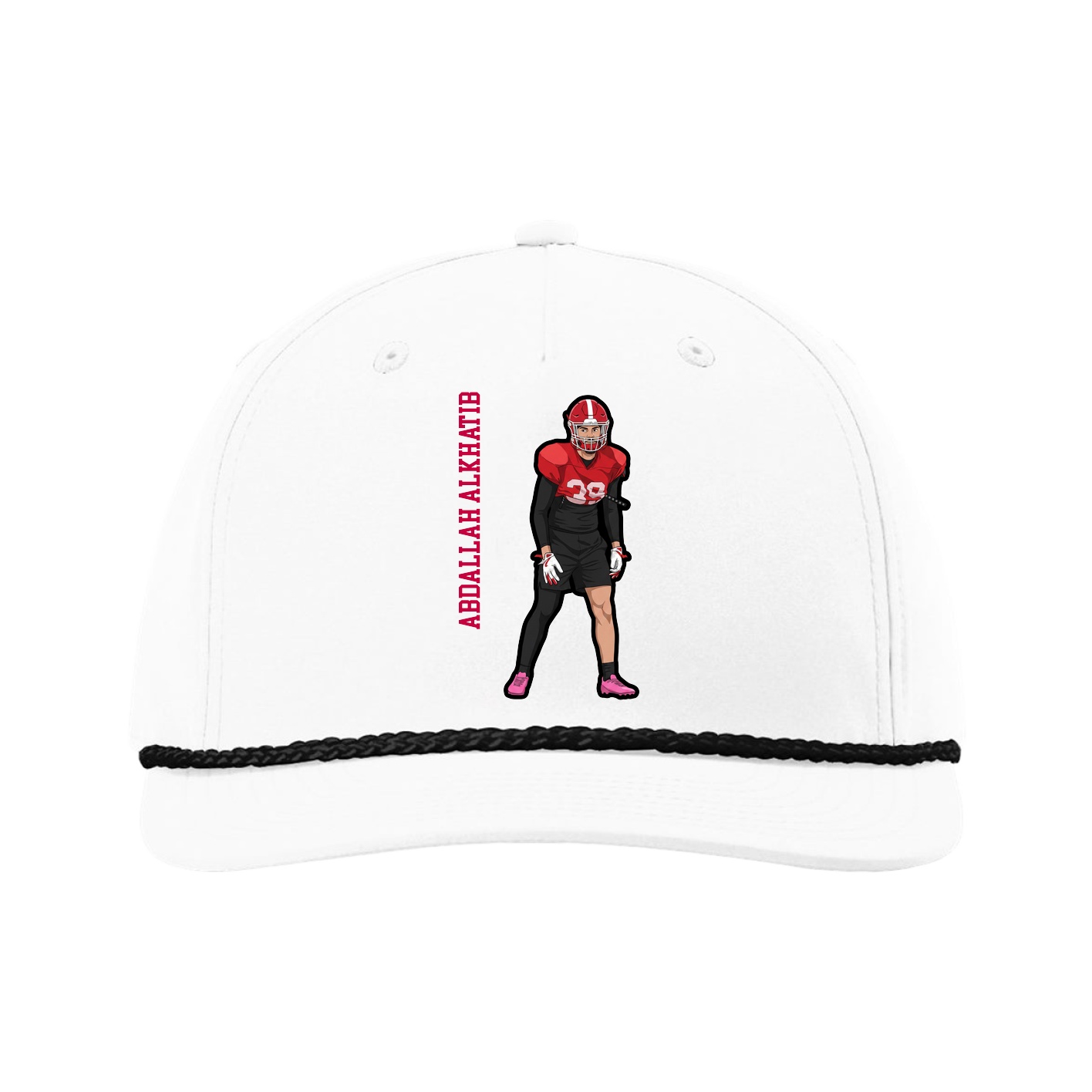 Five-Panel Classic Rope Cap — Name Vertical in White