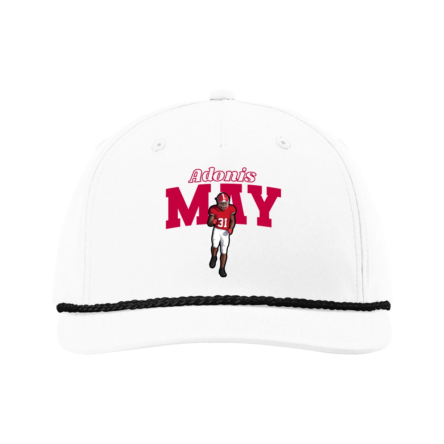 Five-Panel Classic Rope Cap — Name Arch in White