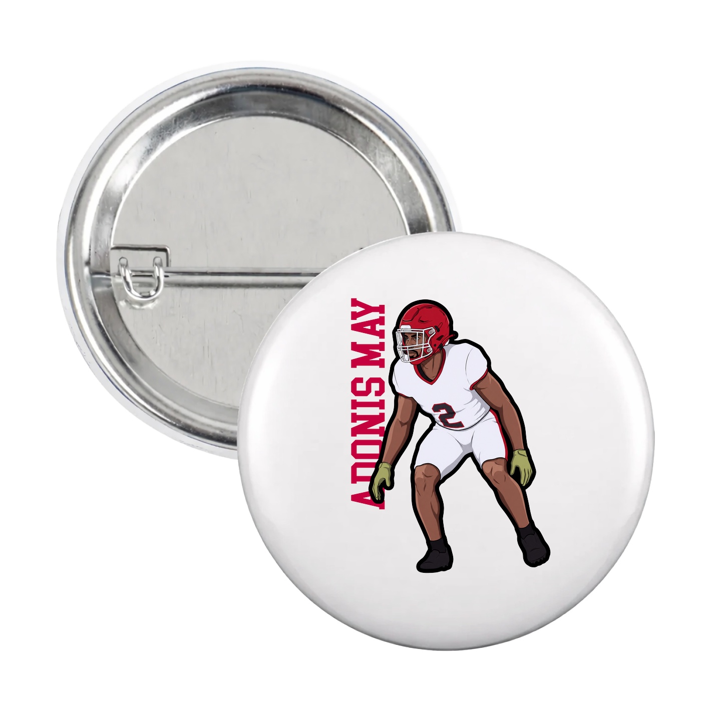 Game Day Button — Name Vertical in White