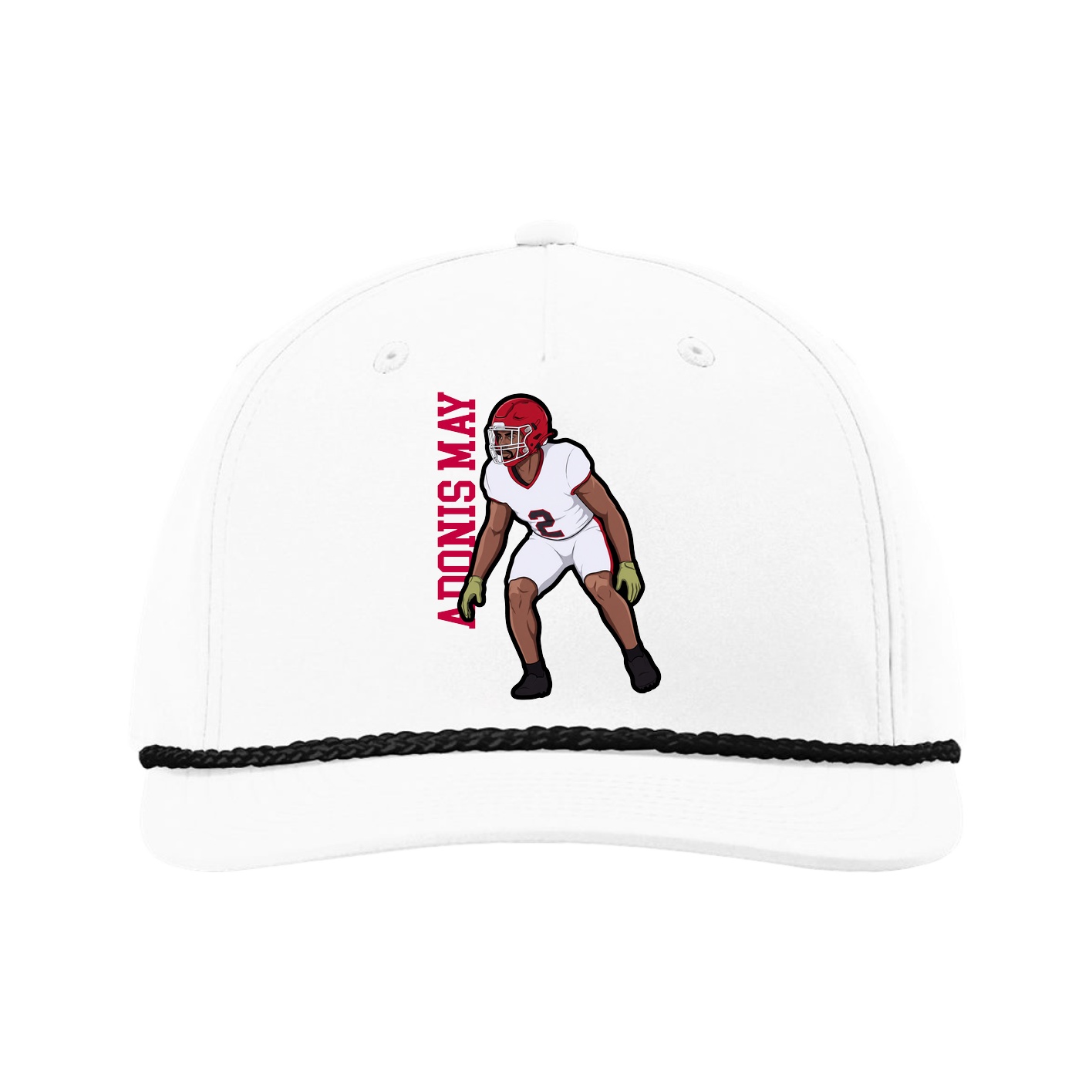 Five-Panel Classic Rope Cap — Name Vertical in White