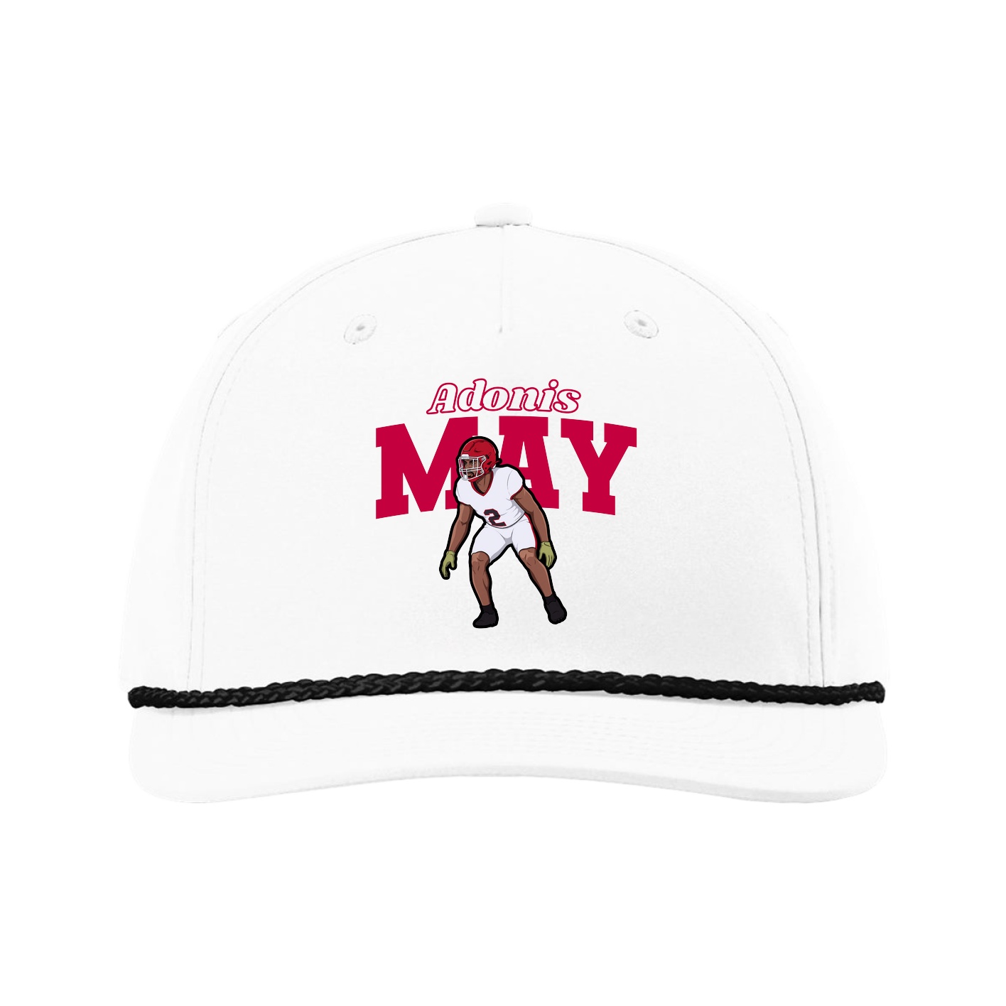 Five-Panel Classic Rope Cap — Name Arch in White