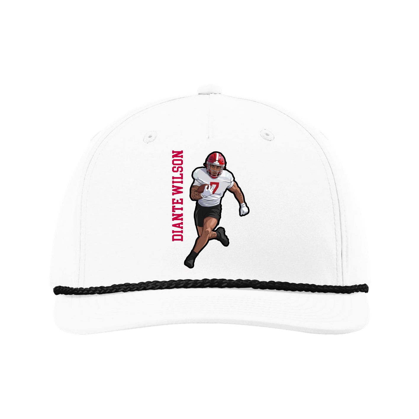Five-Panel Classic Rope Cap — Name Vertical in White