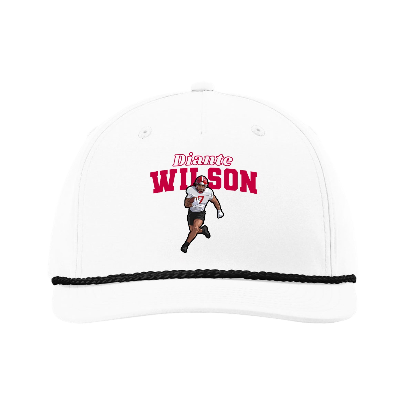 Five-Panel Classic Rope Cap — Name Arch in White