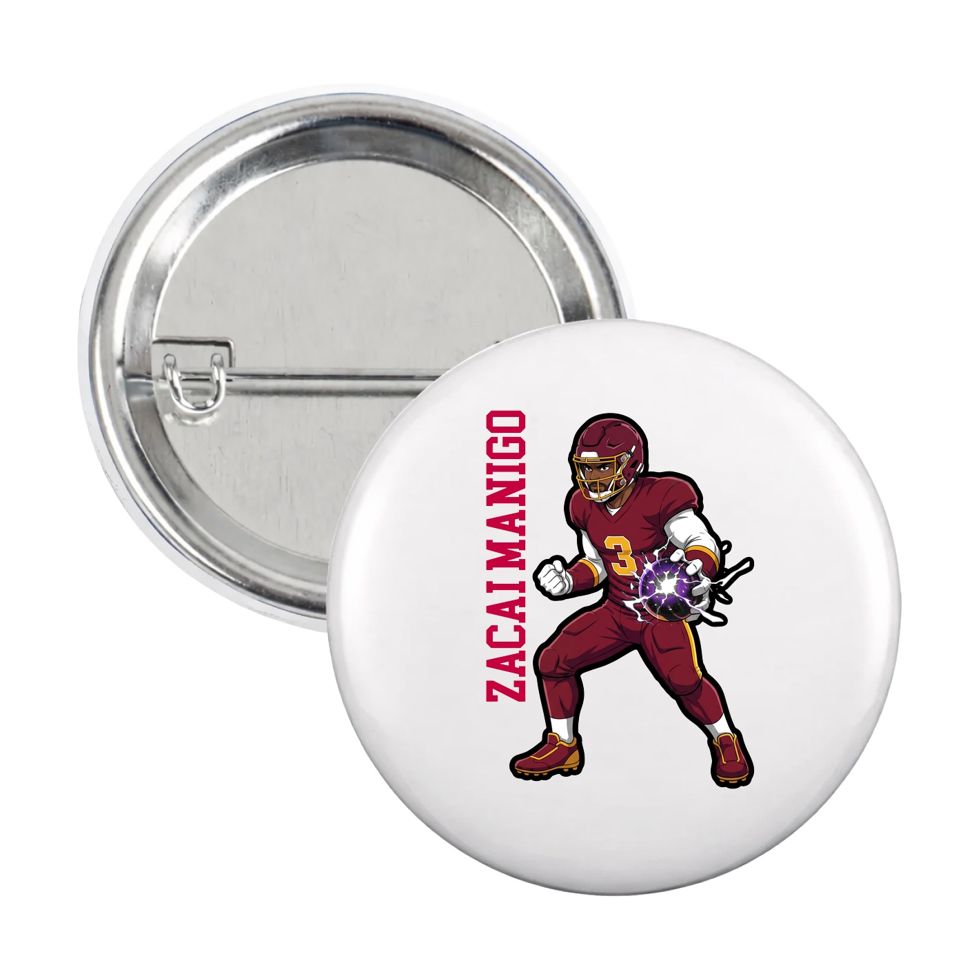 Game Day Button — Name Vertical in White