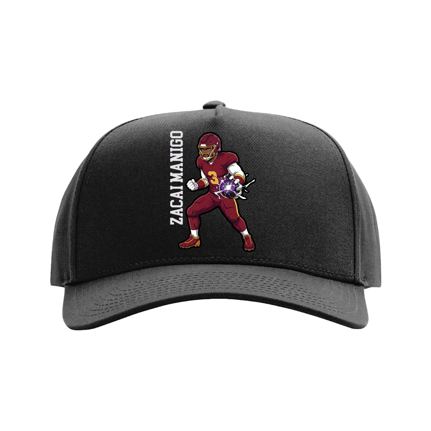 Full Fabric Five-Panel Champ Cap — Name Vertical in Black