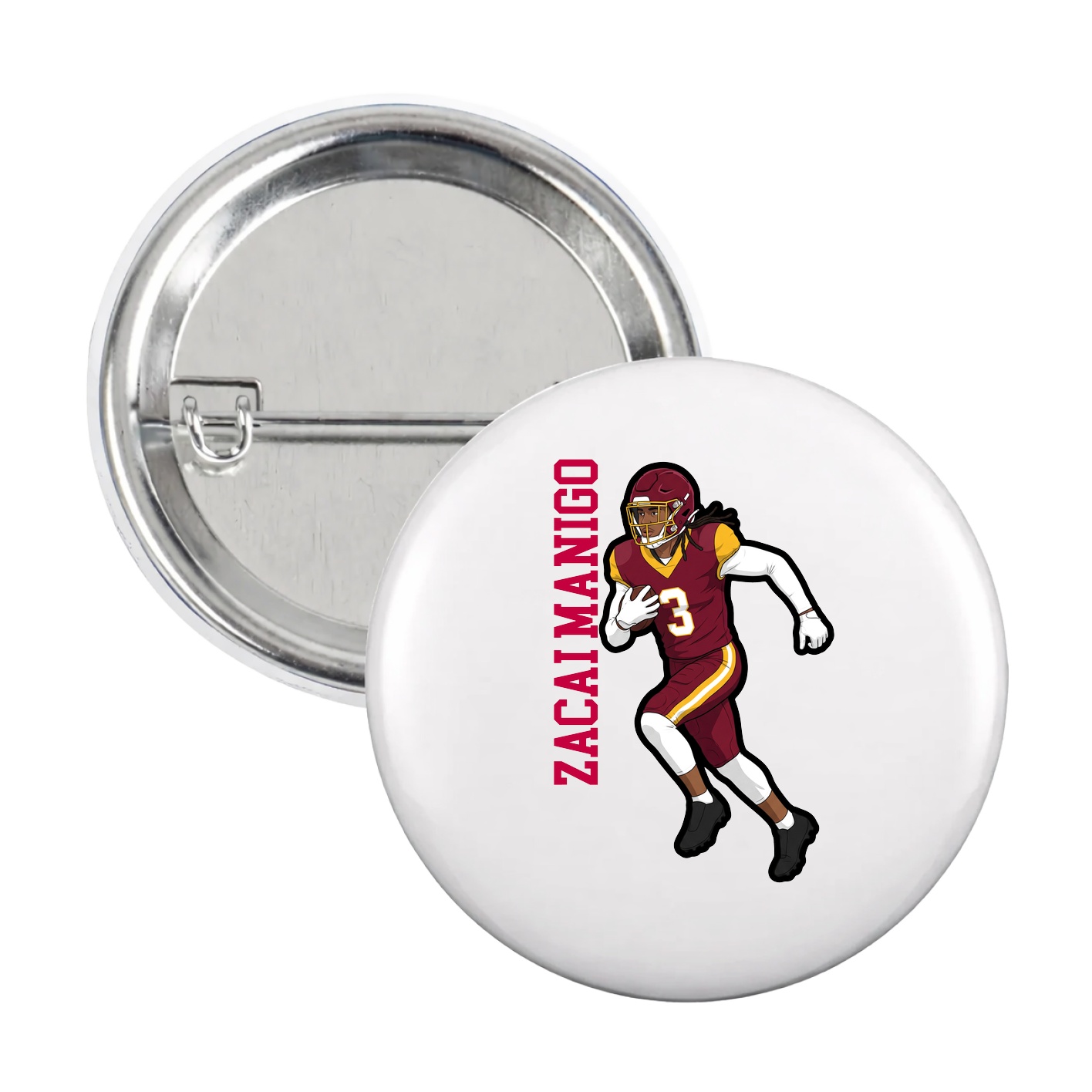 Game Day Button — Name Vertical in White