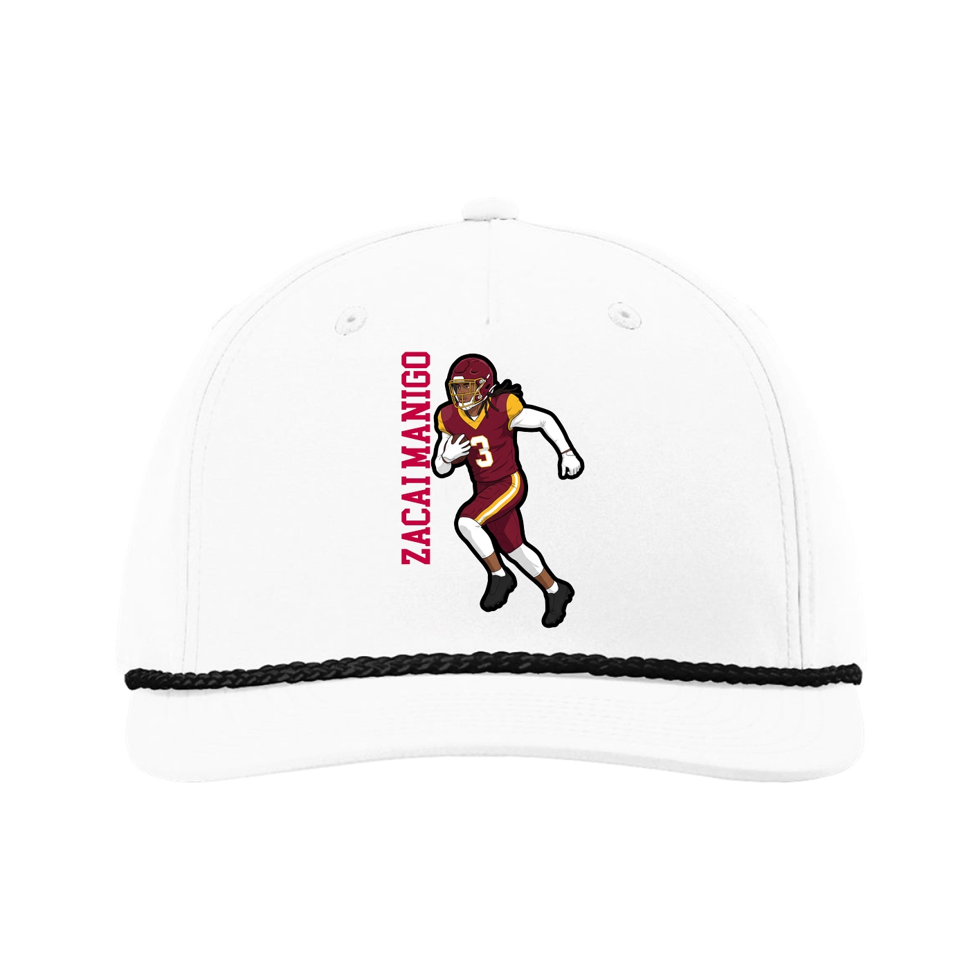 Five-Panel Classic Rope Cap — Name Vertical in White