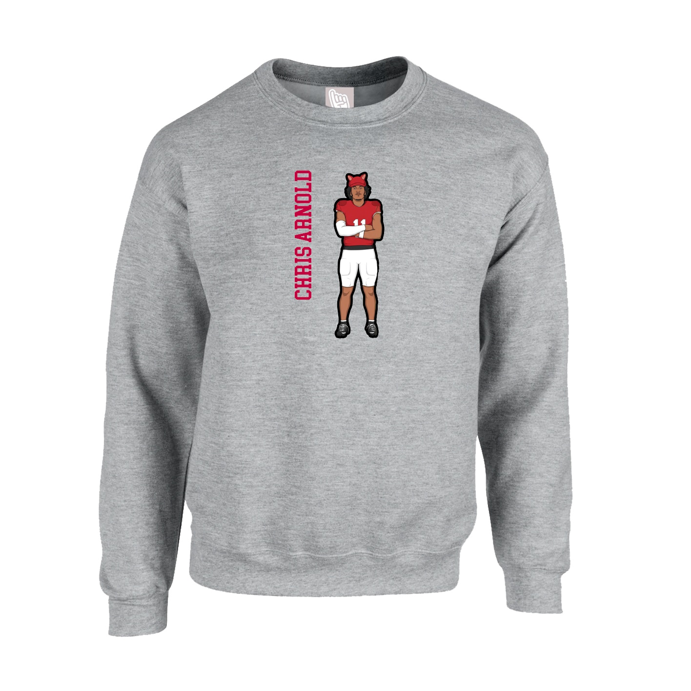 Fleece Crew — Name Vertical in Grey