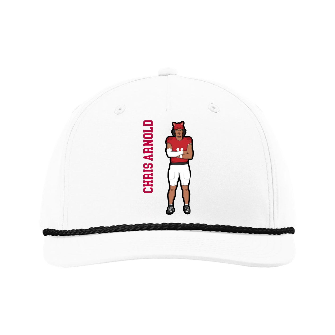 Five-Panel Classic Rope Cap — Name Vertical in White