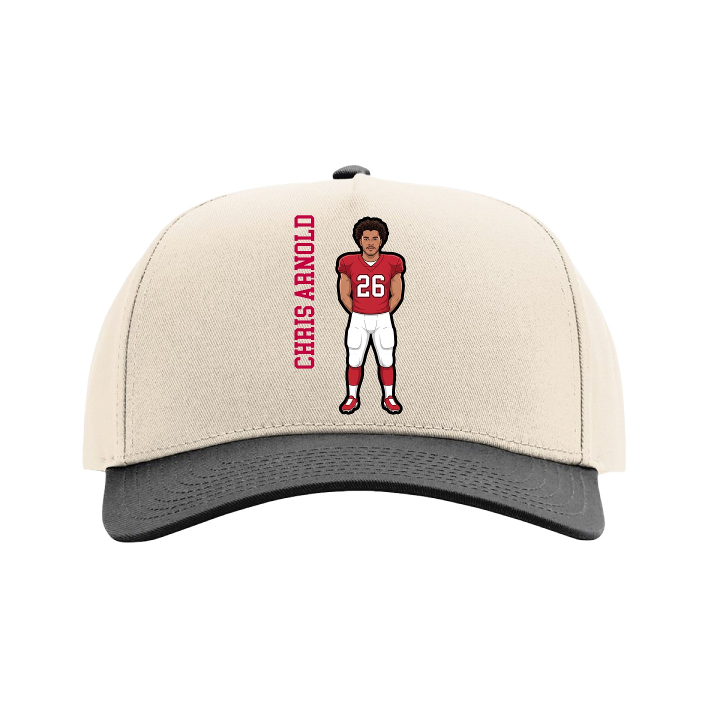 Full Fabric Five-Panel Champ Cap — Name Vertical in Cream/Black