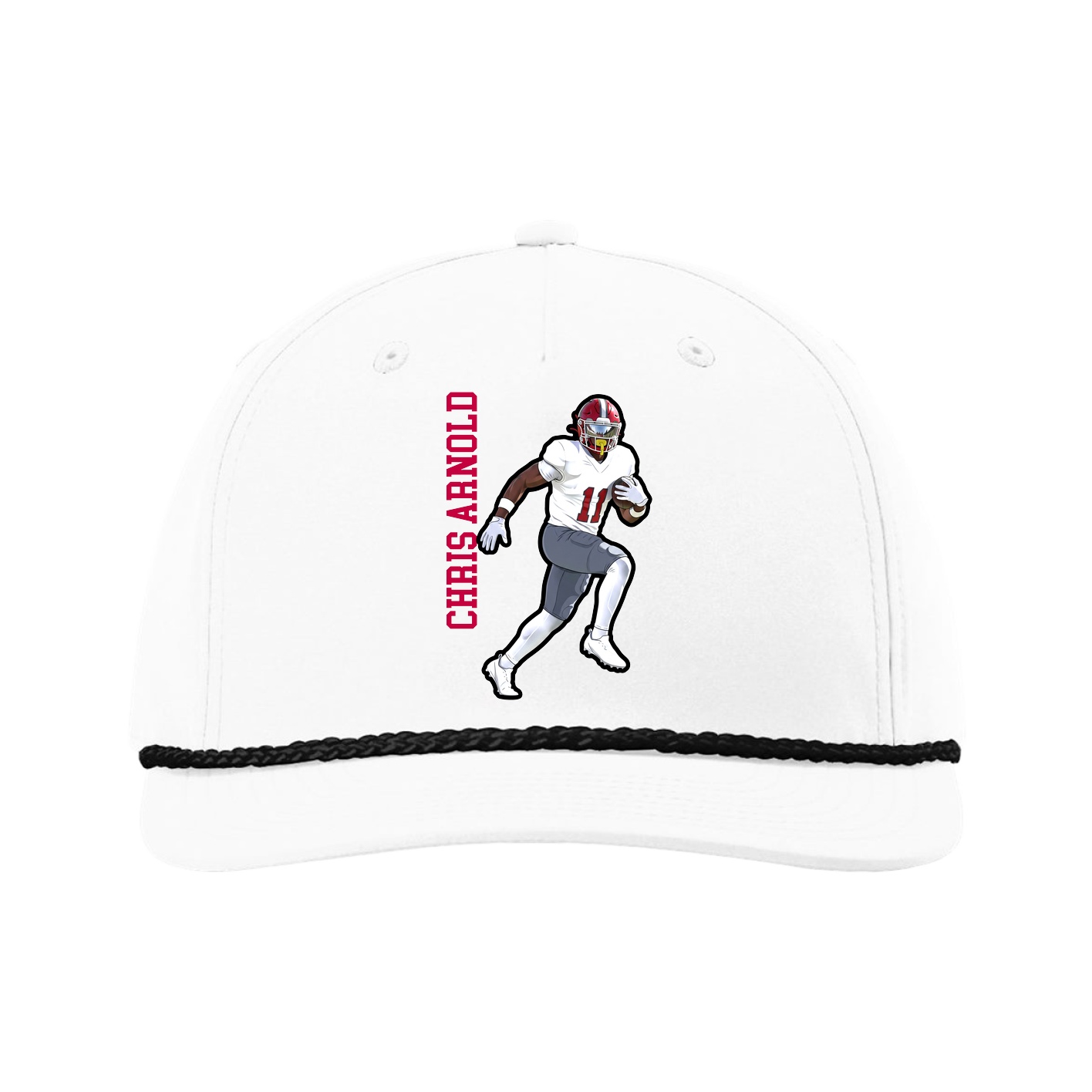 Five-Panel Classic Rope Cap — Name Vertical in White
