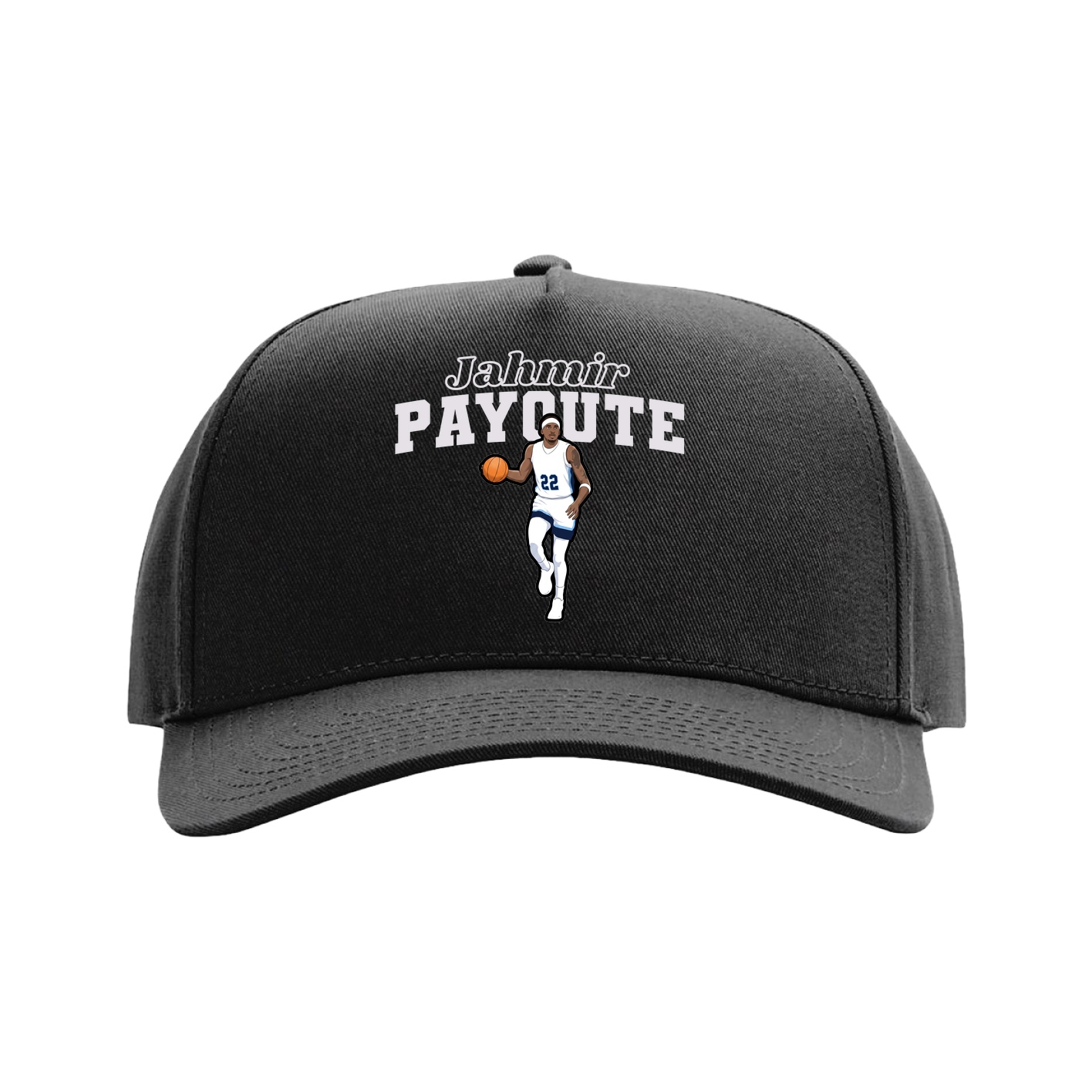 Full Fabric Five-Panel Champ Cap — Name Arch in Black