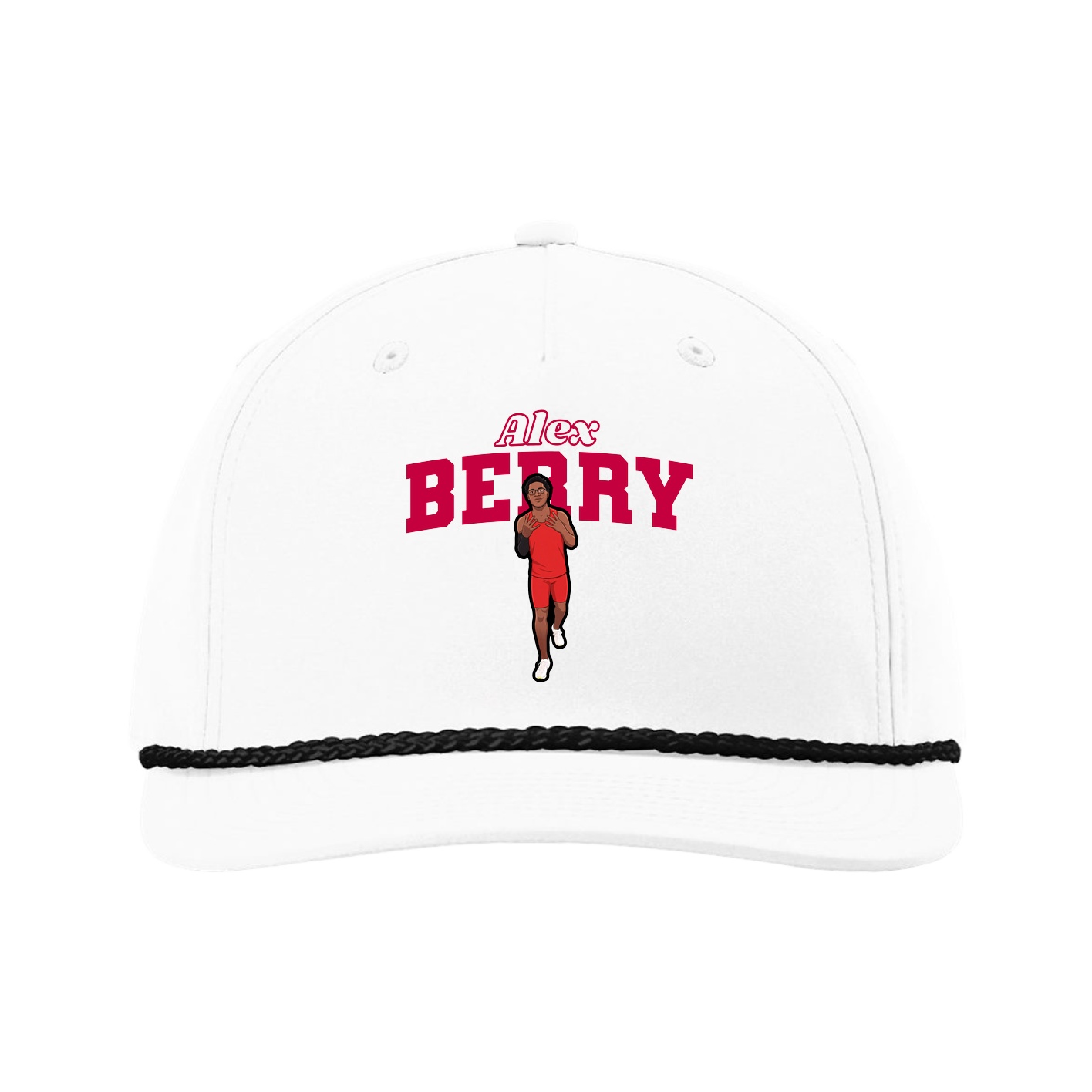 Five-Panel Classic Rope Cap — Name Arch in White