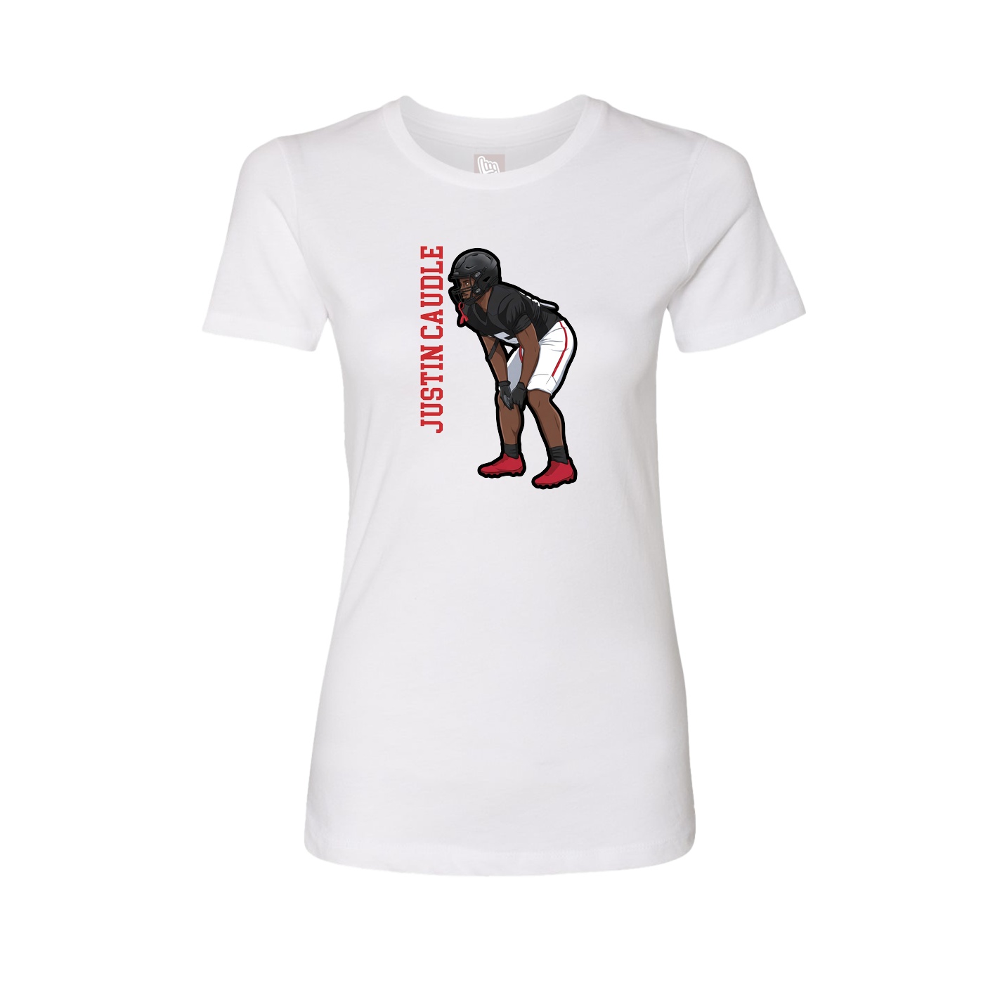 Womens Tee — Name Vertical in White