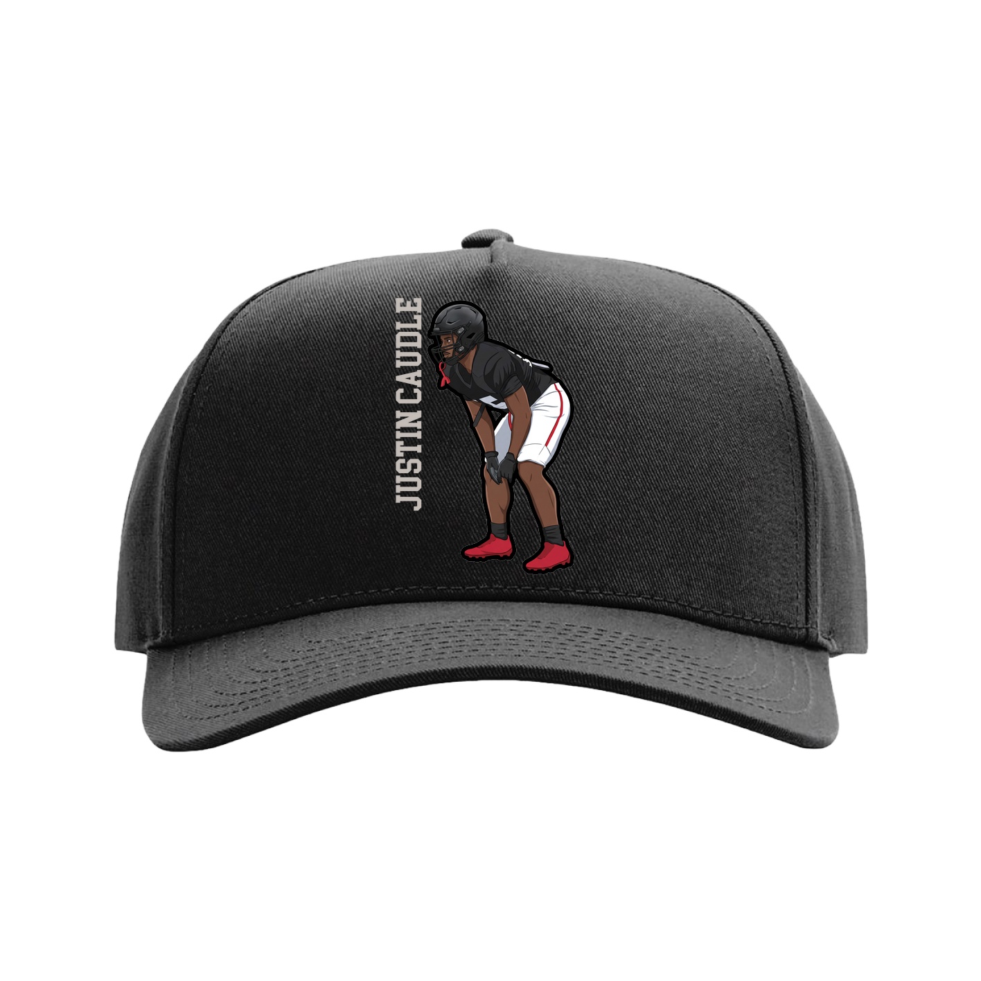 Full Fabric Five-Panel Champ Cap — Name Vertical in Black