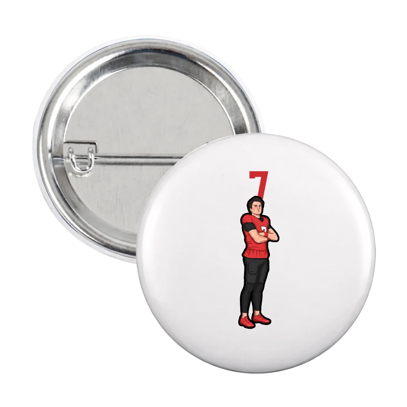 Game Day Button — Number Top in White
