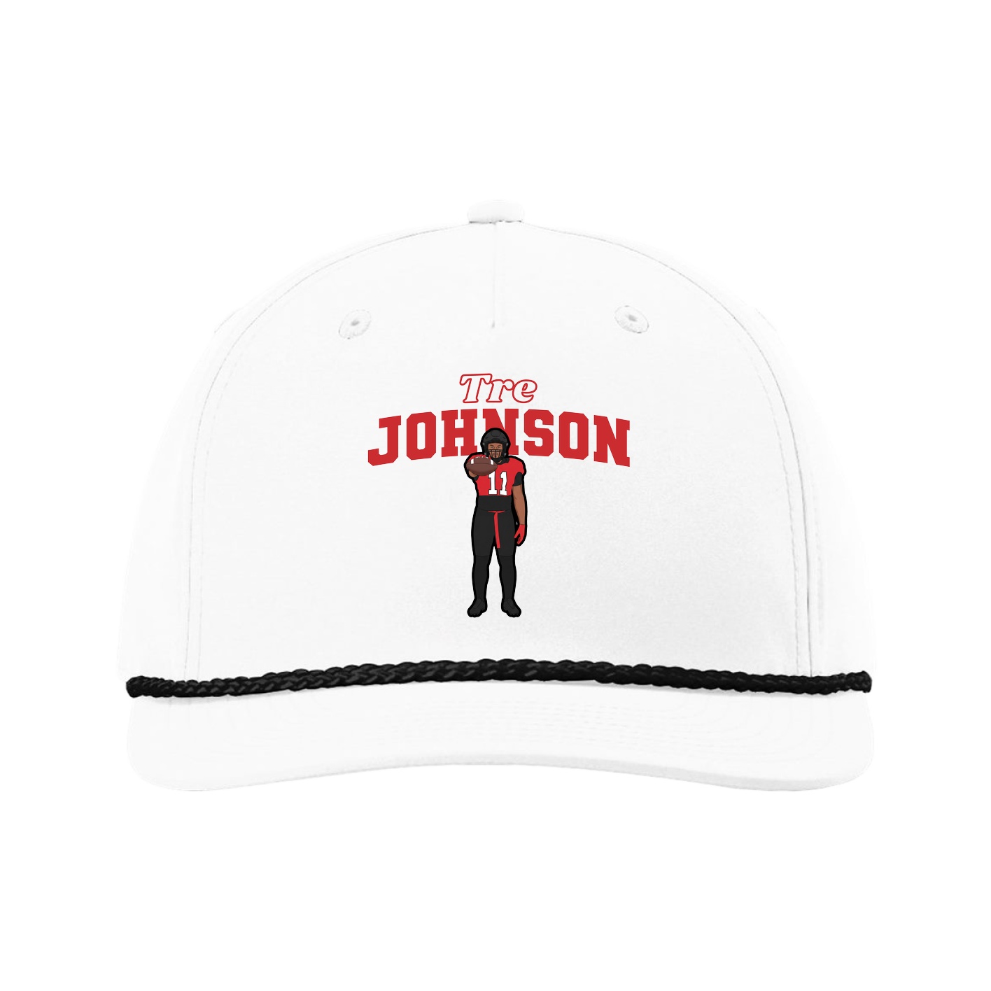Five-Panel Classic Rope Cap — Name Arch in White