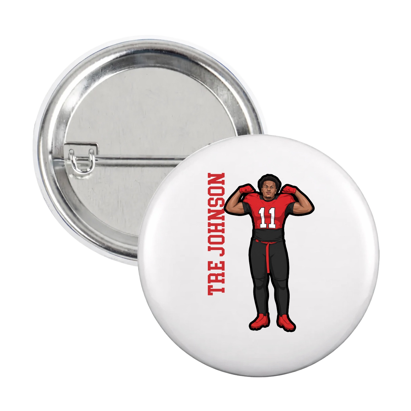 Game Day Button — Name Vertical in White
